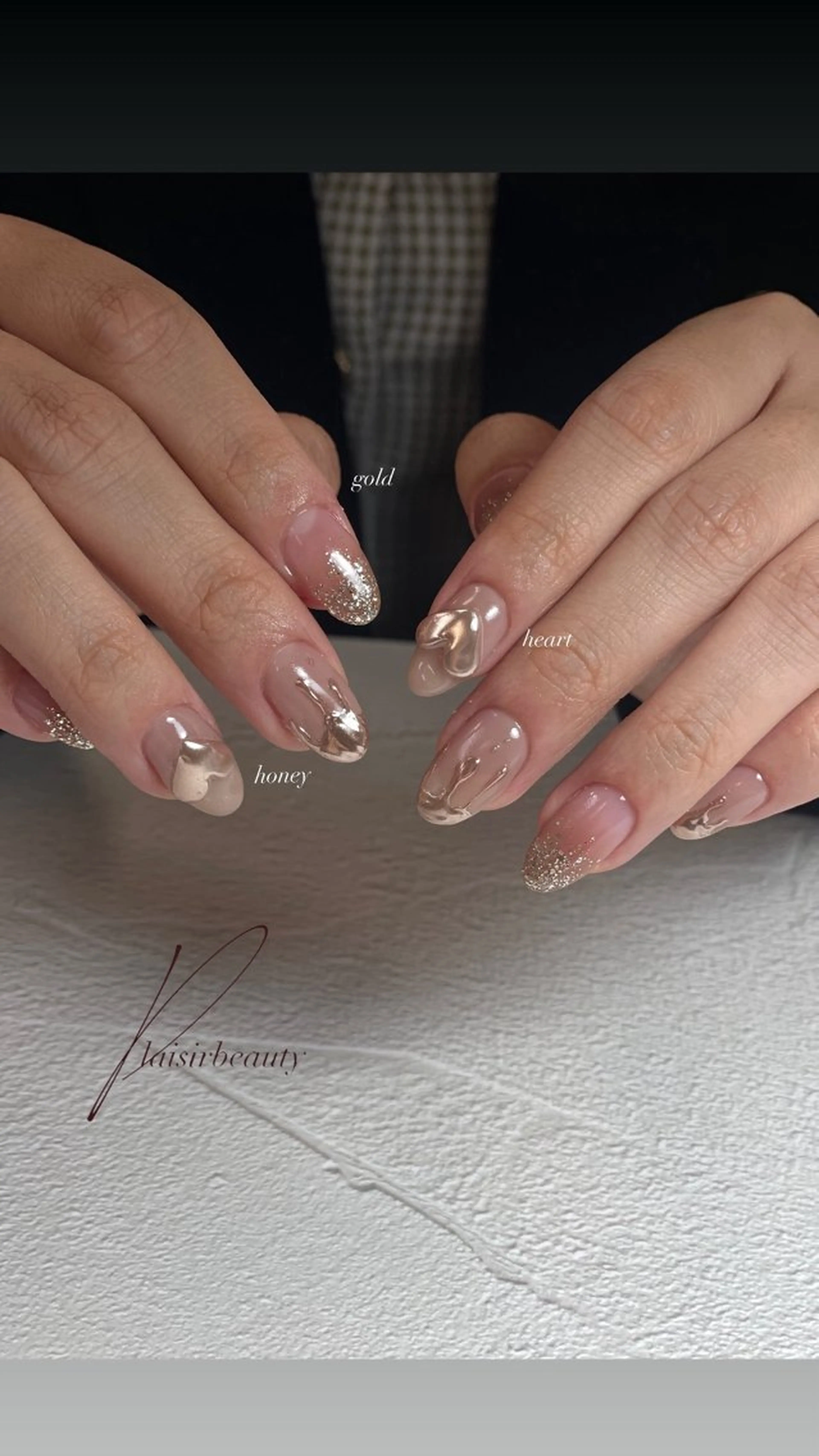 ネイル チークネイル ジェルネイル ハート キラキラネイル ミラーネイル ハンドネイル Plaisir beautyのネイルデザイン