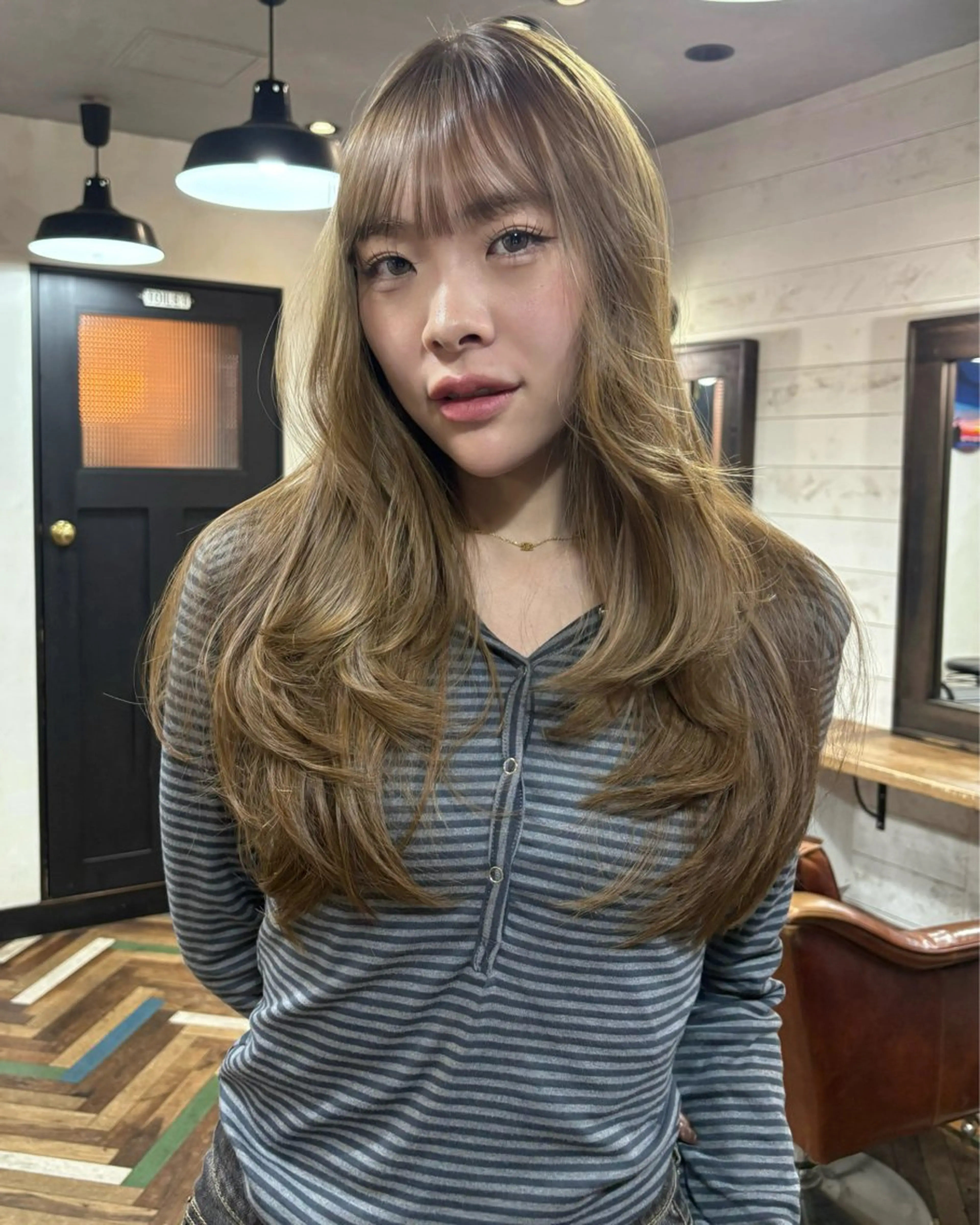 ロング カラー パーマ カット ヘアカラー レイヤー/透明感/ ブリーチなし/わかなのヘアスタイル