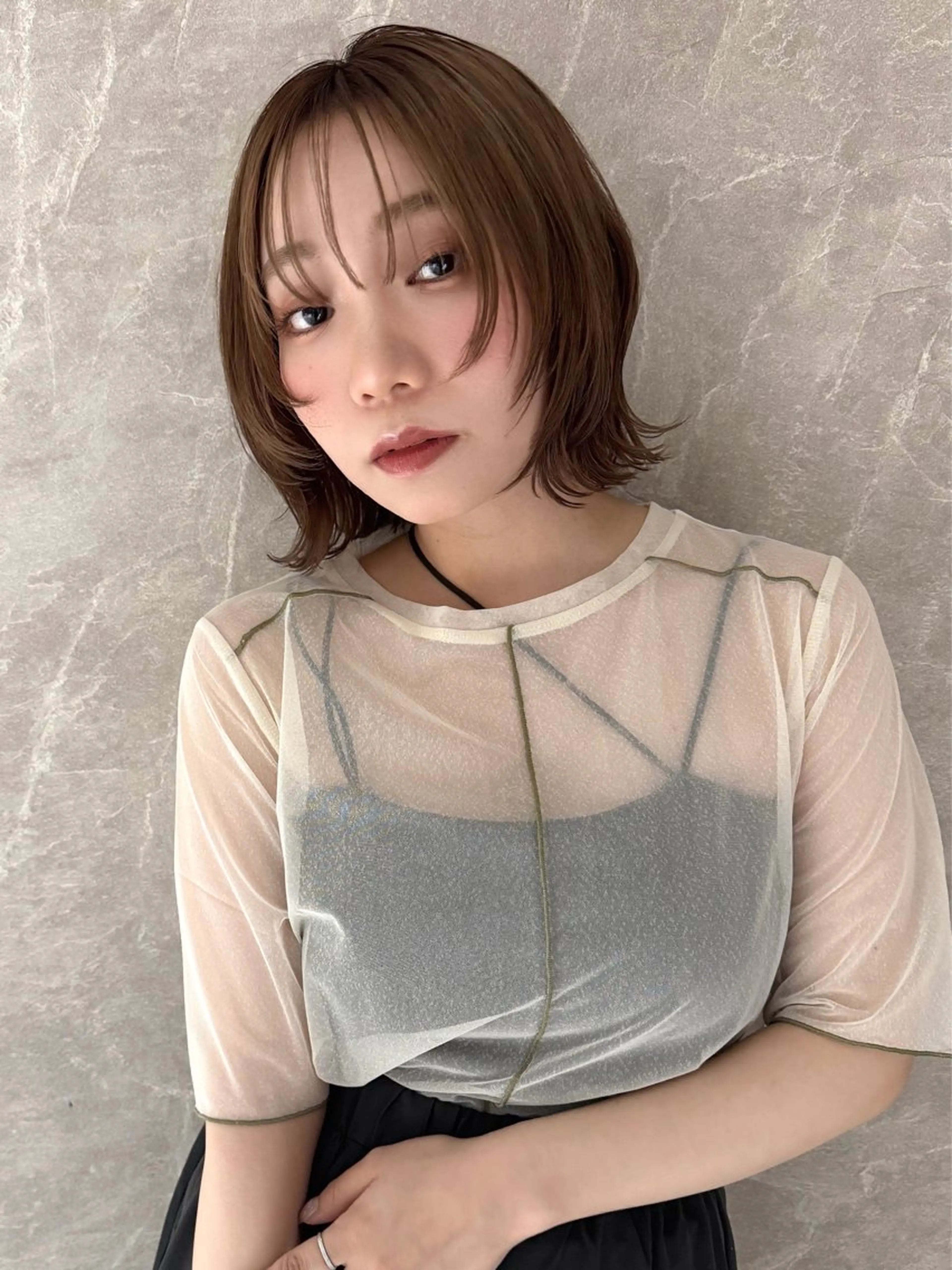 ミディアム カット トリートメント 顔まわりカット/ボブ レイヤー/今城愛友花のヘアスタイル