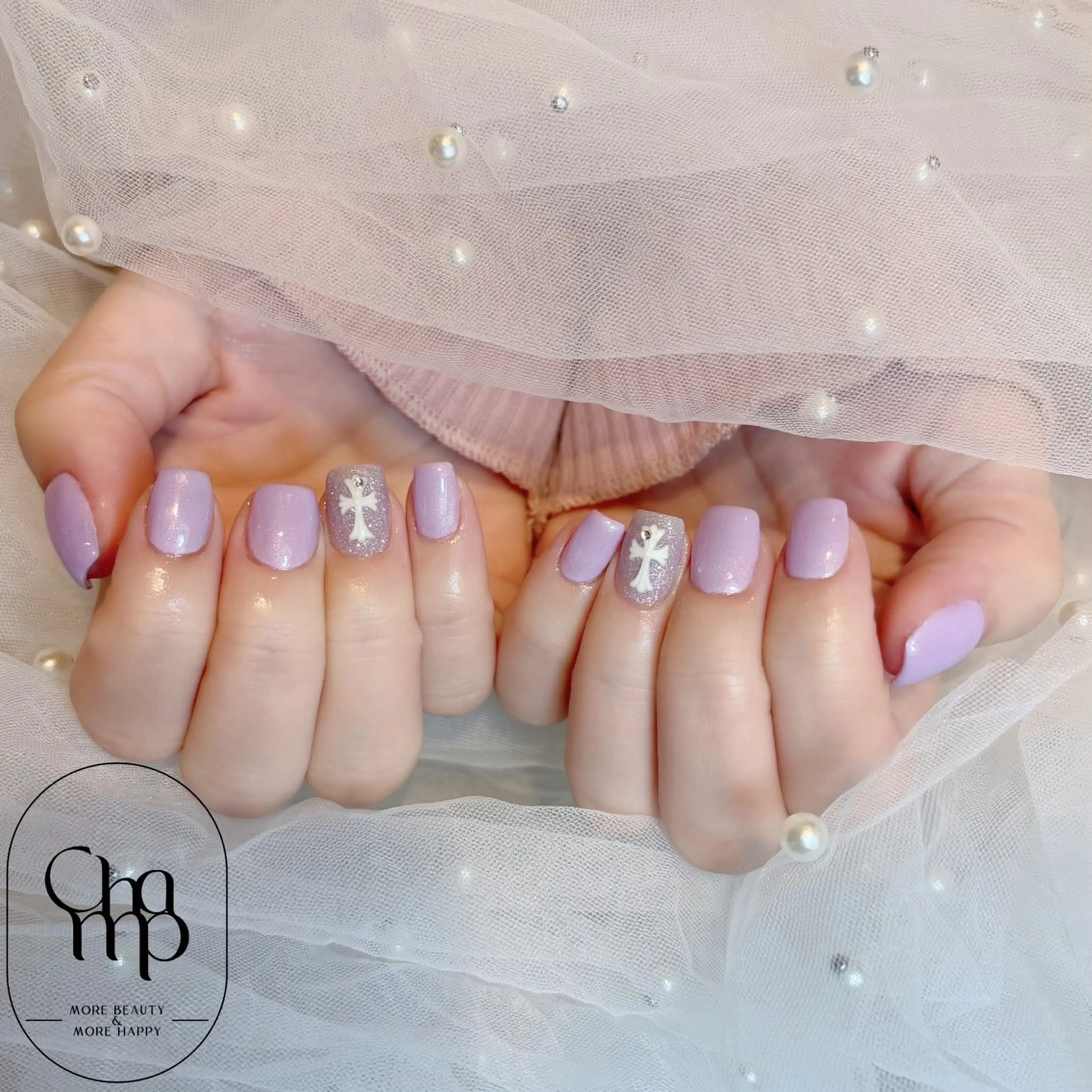 ネイル ラメ(グリッター) パープル シンプルネイル 春ネイル ハンドネイル Champ瓢箪山店 つかもとのネイルデザイン