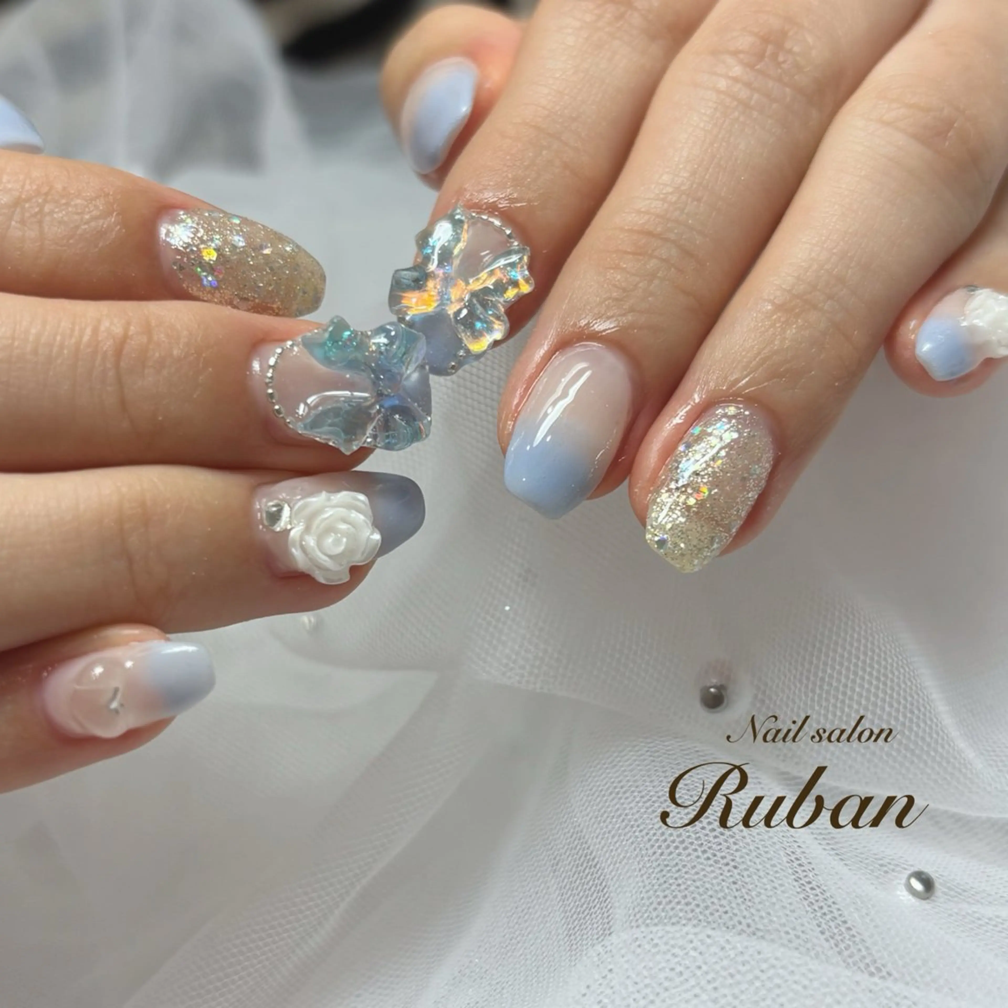 ネイル アートネイル グラデーション 持ち込み リボン Nail salon Rubanのネイルデザイン