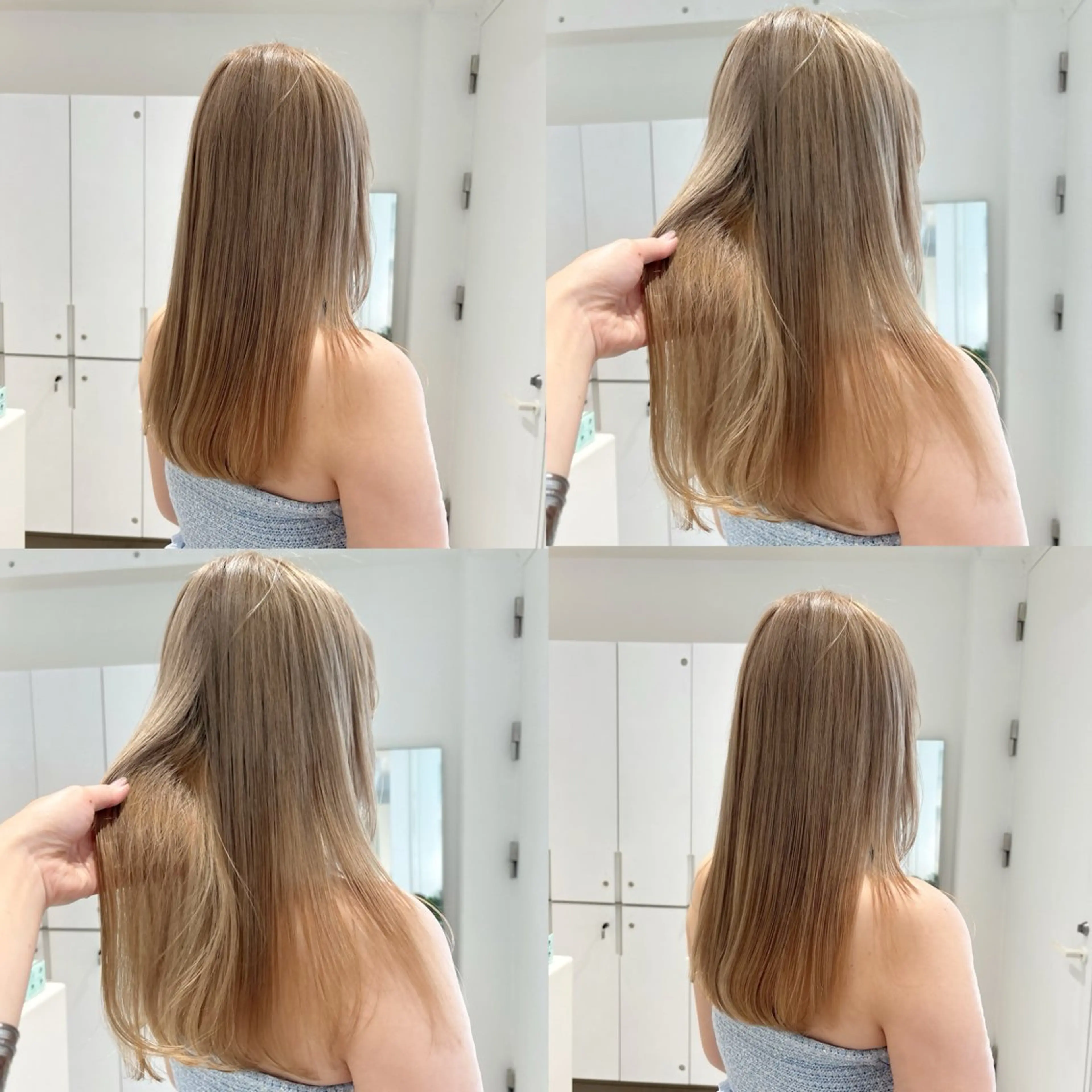 セミロング カラー ベージュカラー ブリーチ ブロンド ハイトーンカラー ミルクティーベージュ ヘアカラー トリートメント ヘッドスパ カジュアルを女っぽく 𝗮𝘆𝗮𝗰𝗼のヘアスタイル