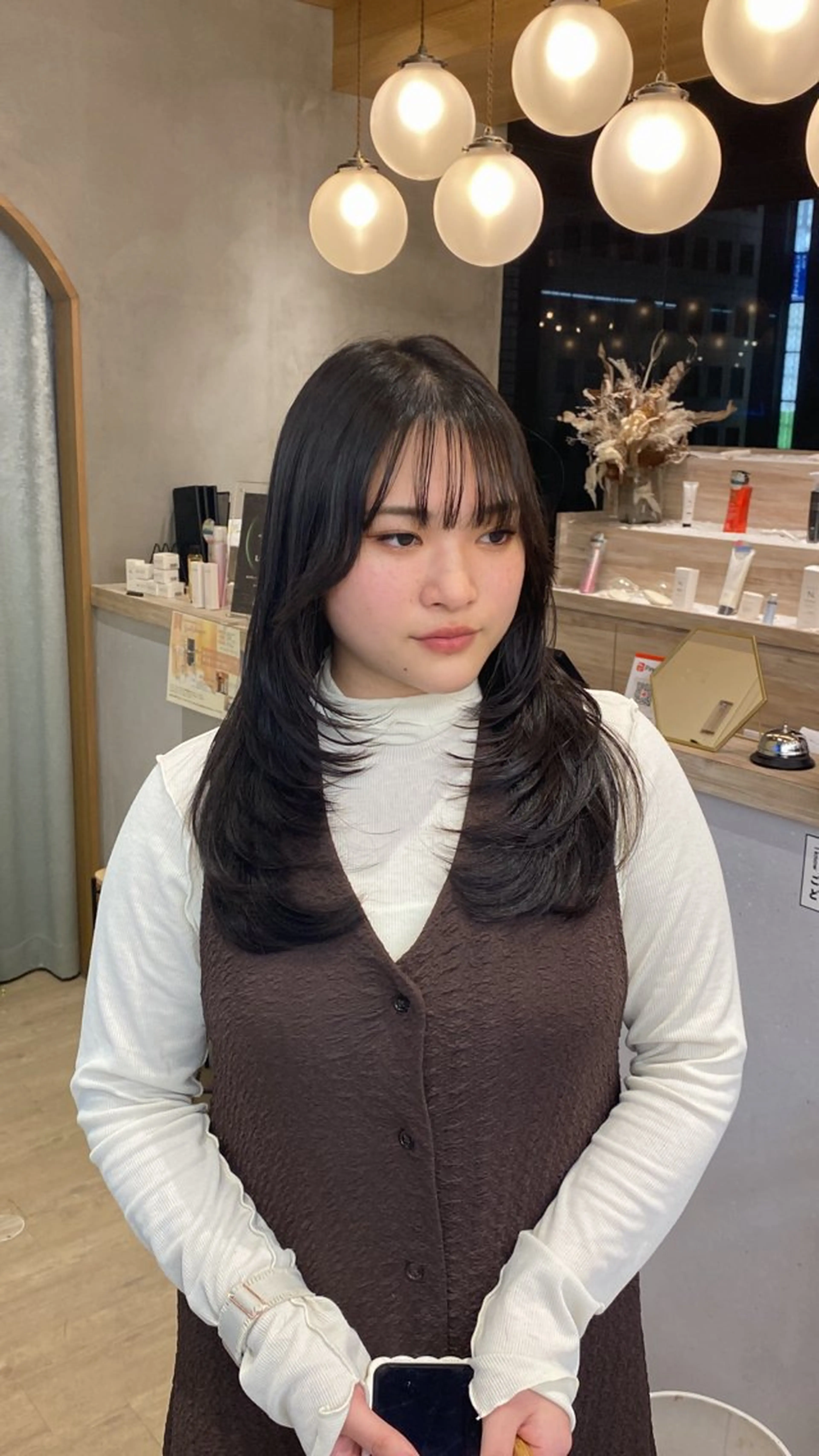 ロング カラー レイヤーカット レイヤーボブ縮毛矯正 韓国RINAのヘアスタイル