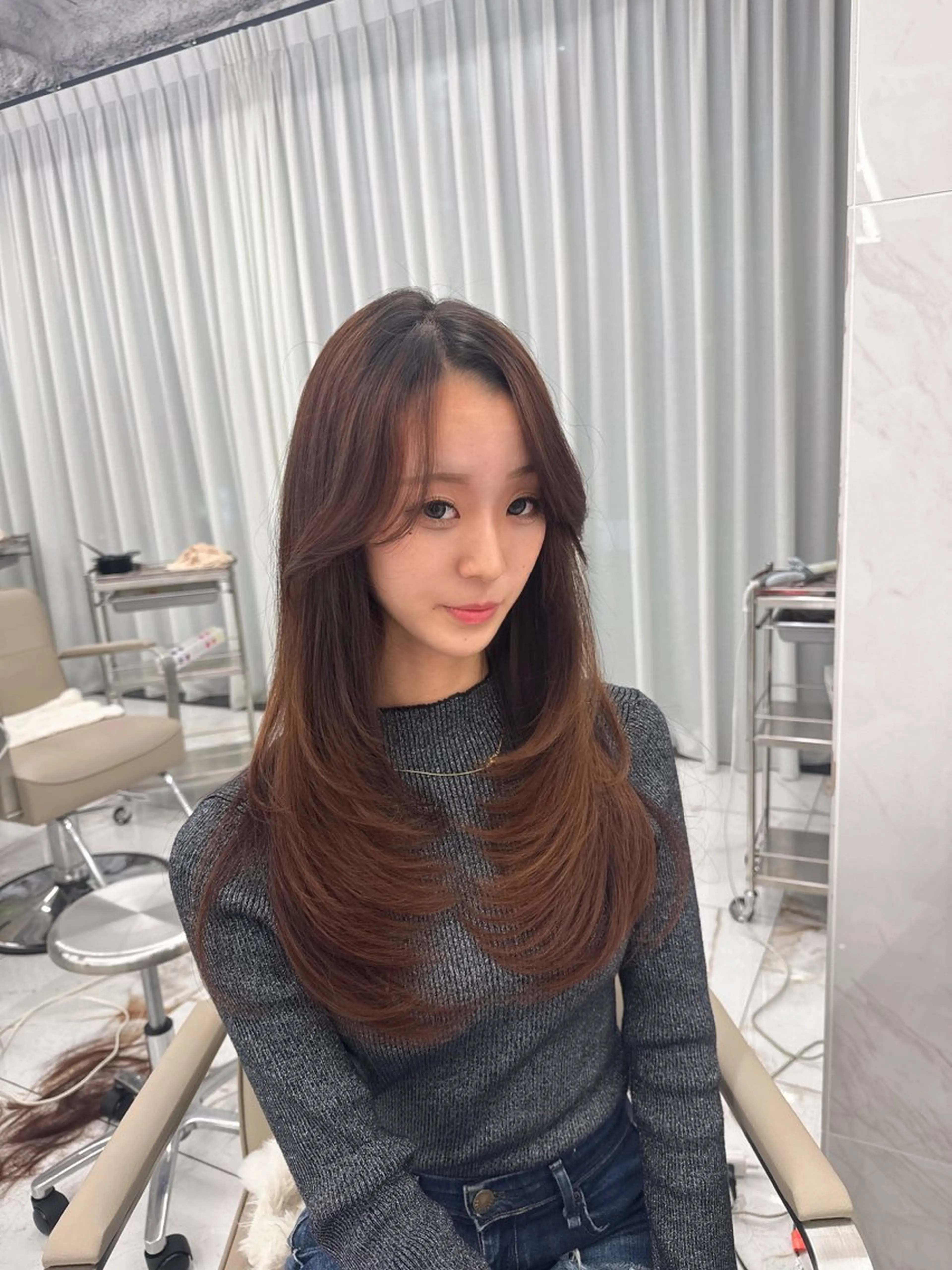 ロング のり🐼顔まわり/ 韓国/レイヤーカットのヘアスタイル