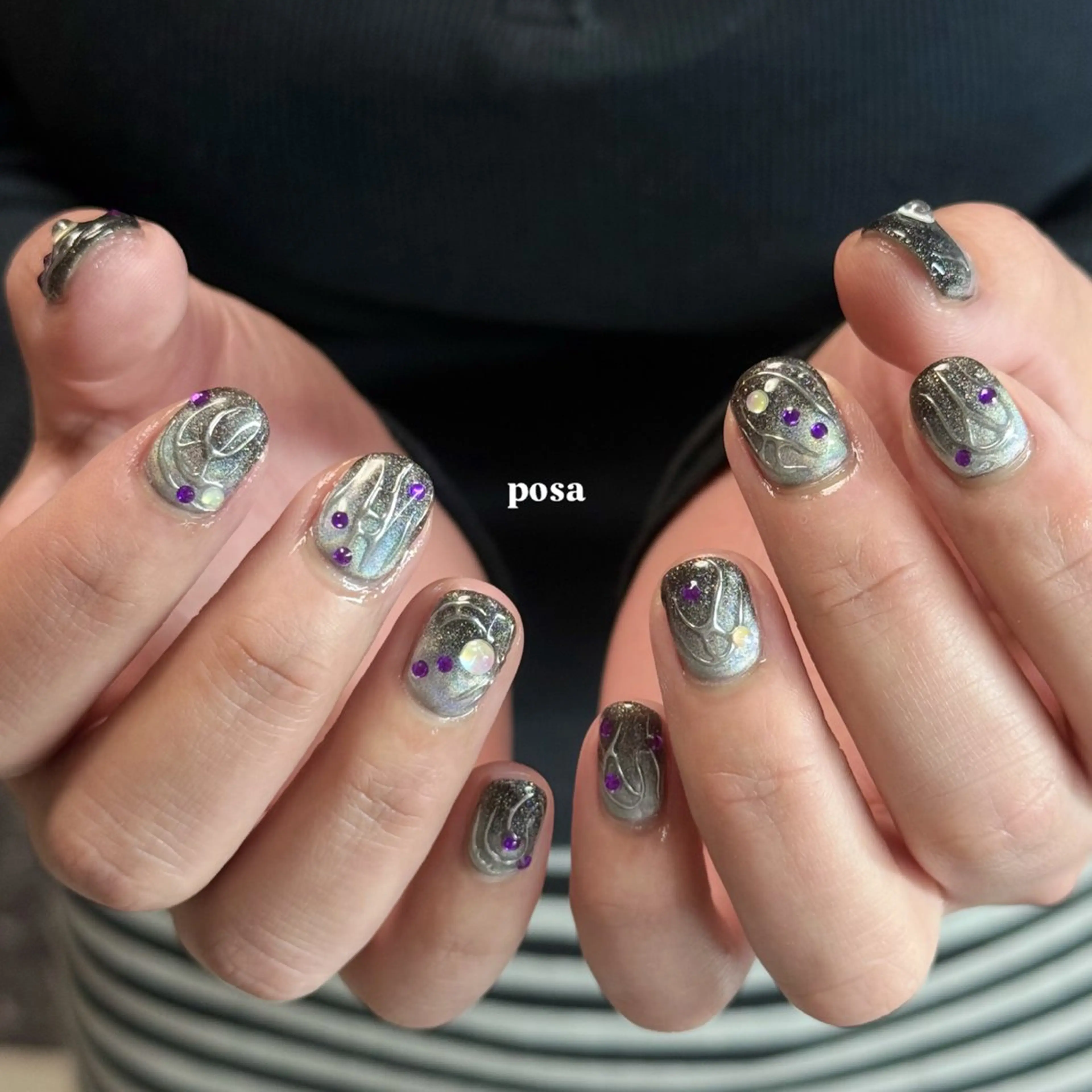 ネイル キラキラネイル ショートネイル シンプルネイル ハンドネイル posa nail モエミのネイルデザイン