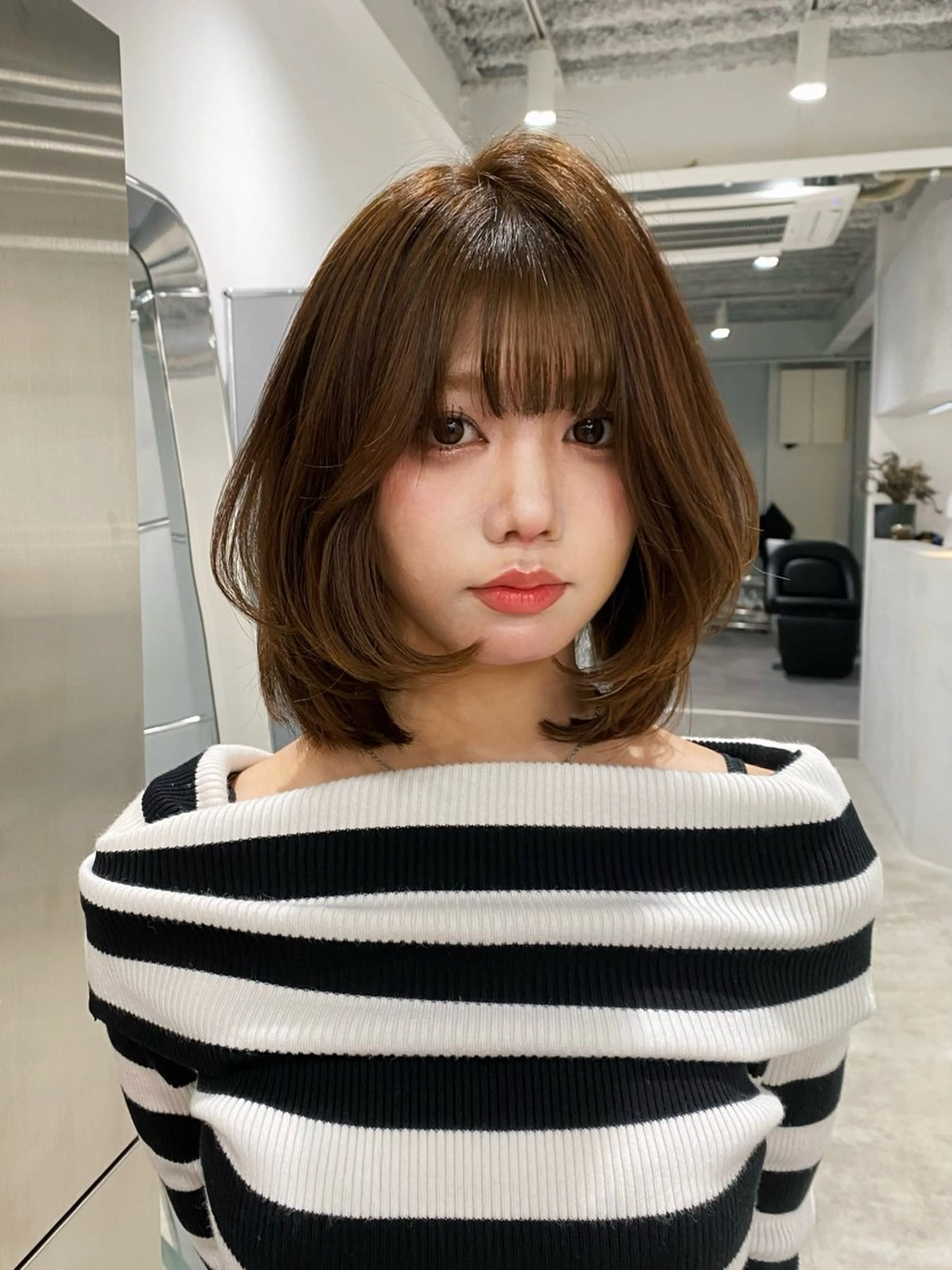 ミディアム カラー パーマ カット ヘアカラー トリートメント トレンド/天神大名 ハイトーン/レイヤーのヘアスタイル