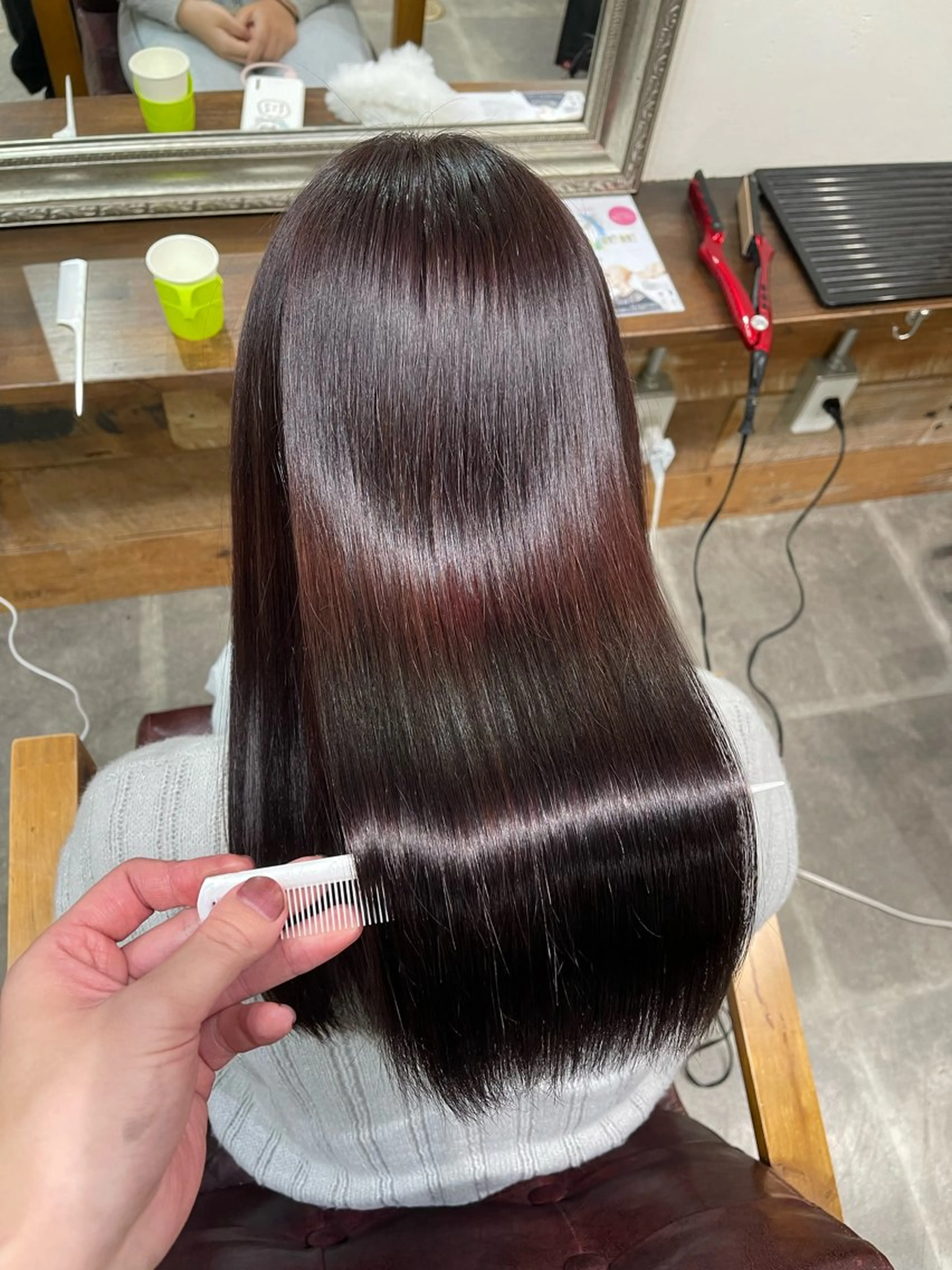 ロング カラー ブリーチ ボルドーカラー ケアブリーチ デザインカラー ダブルカラー ダブルカラー/ 髪質改善💎安藤のヘアスタイル