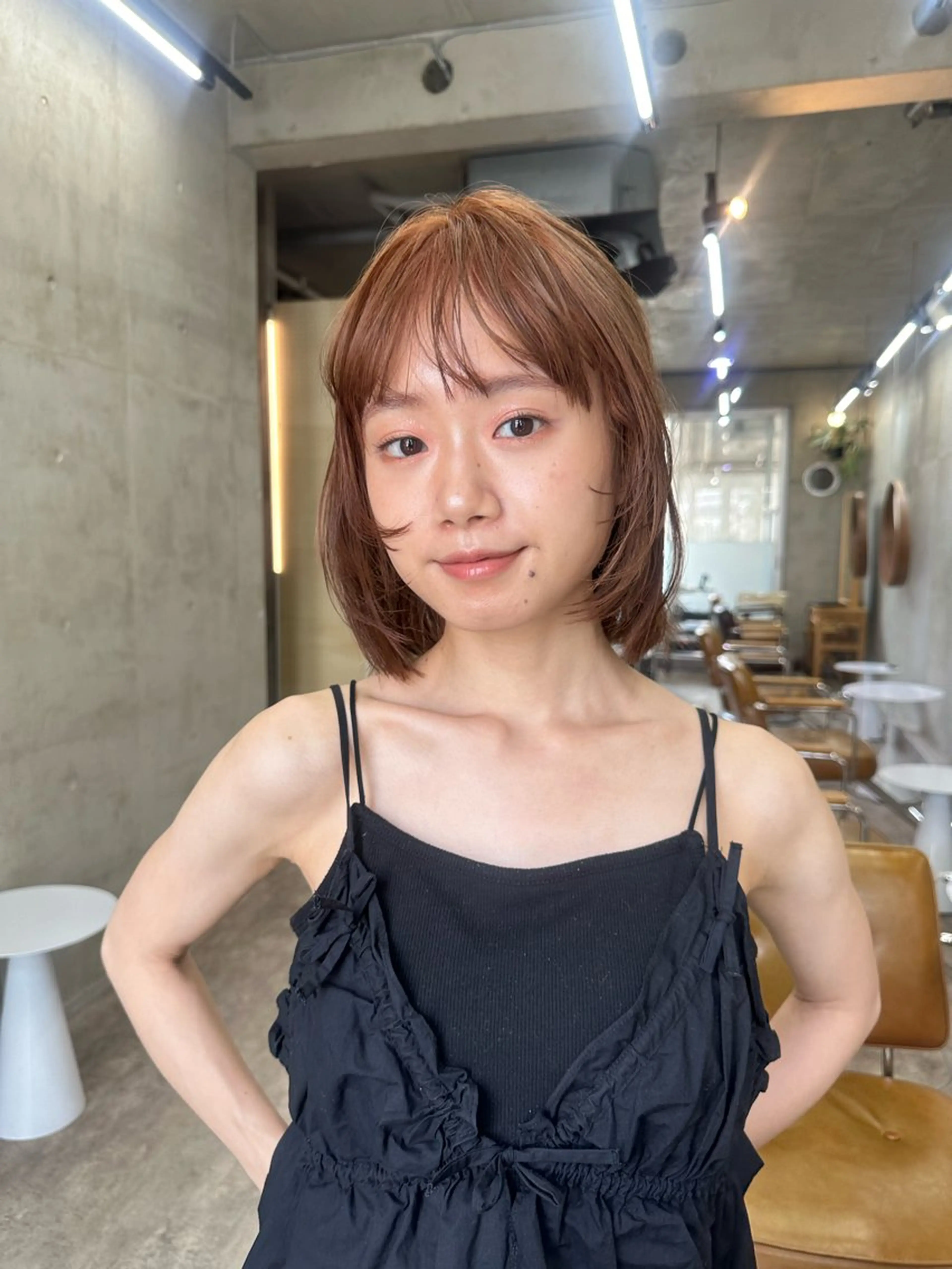 ショート カラー ベージュカラー オレンジ オレンジベージュ 顔まわりレイヤー レイヤーカット カットモデル募集中 ／HARUKA🎀のヘアスタイル