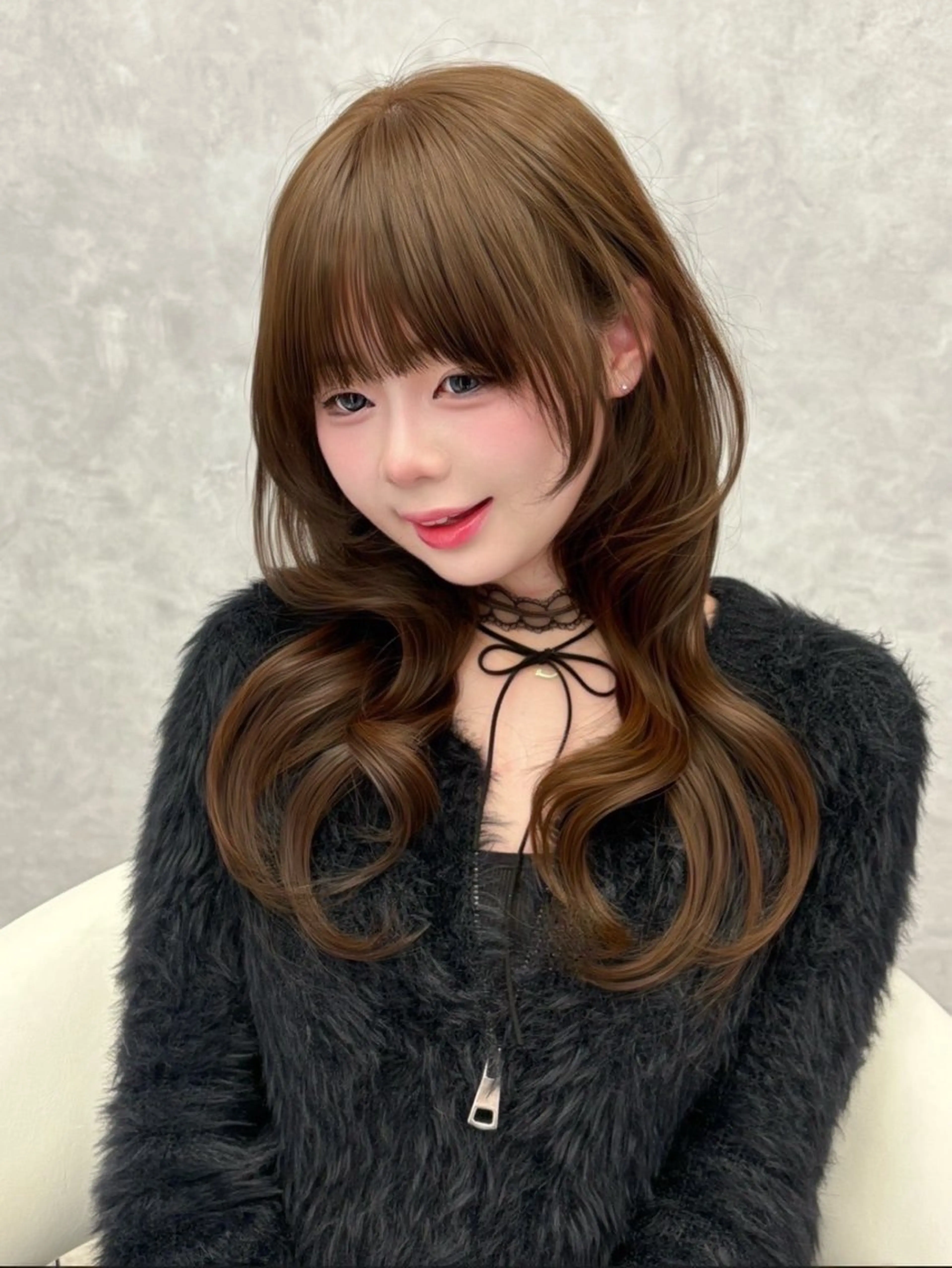 ロング カラー ベージュカラー ダブルカラー トリートメント みゅう／韓国：網紅： トレンドヘアのヘアスタイル