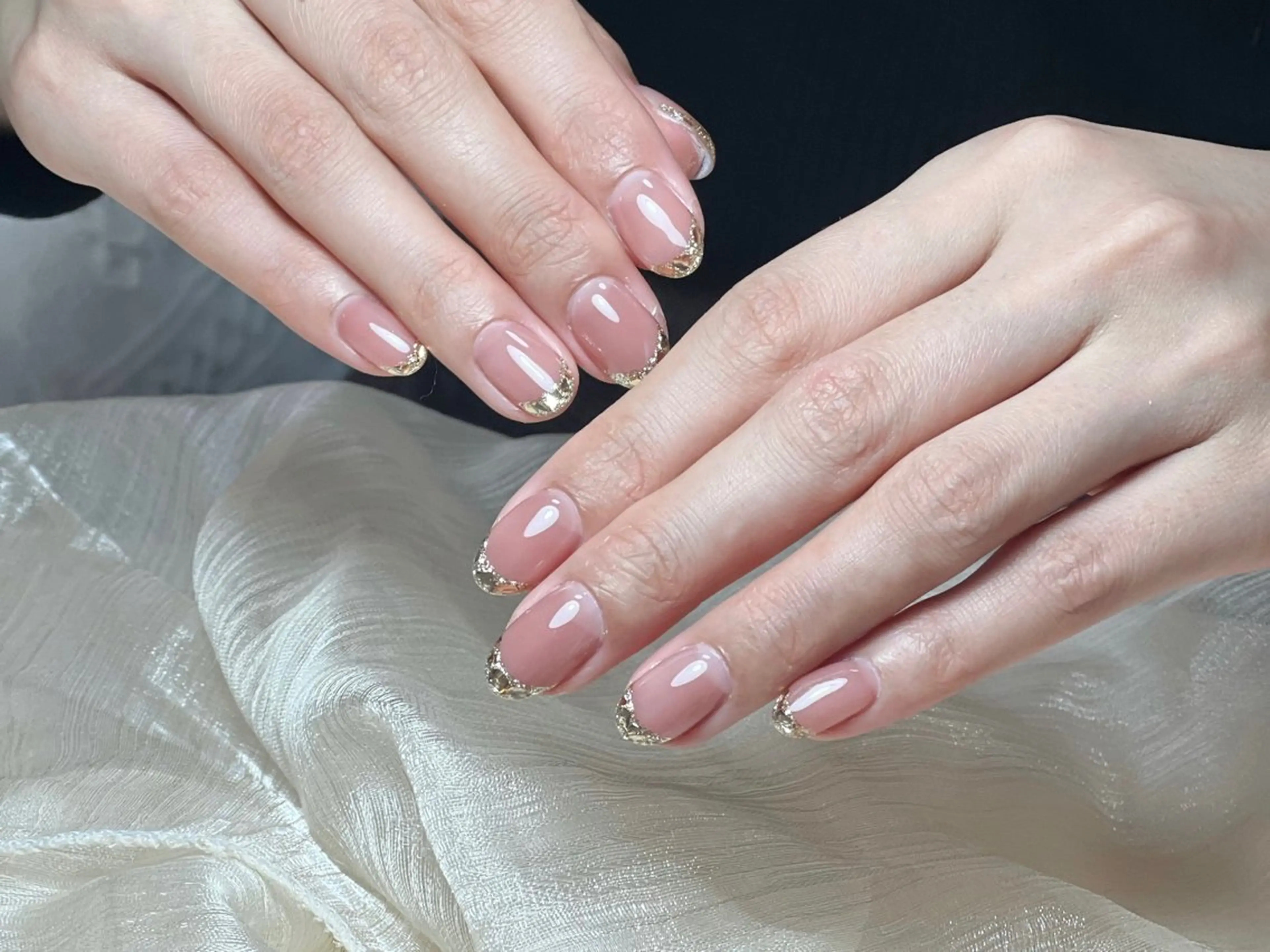ネイル オーロラネイル チークネイル フレンチネイル ジェルネイル ガラスフレンチ ハンドネイル Nail Jolieのネイルデザイン