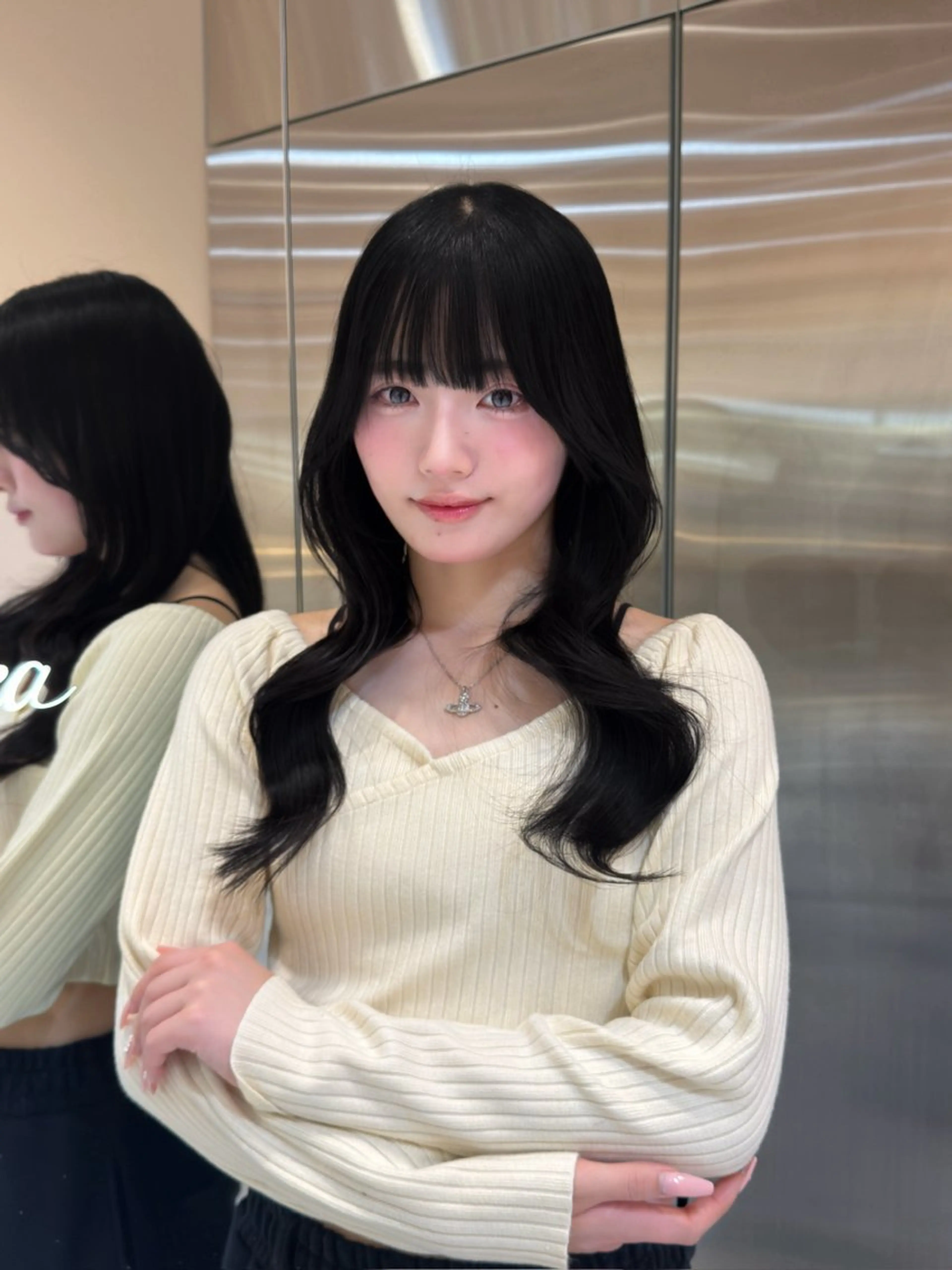 ロング カラー ブリーチ カット ヘアカラー トリートメント 今っぽレイヤーカット グレージュ/リョウヤのヘアスタイル