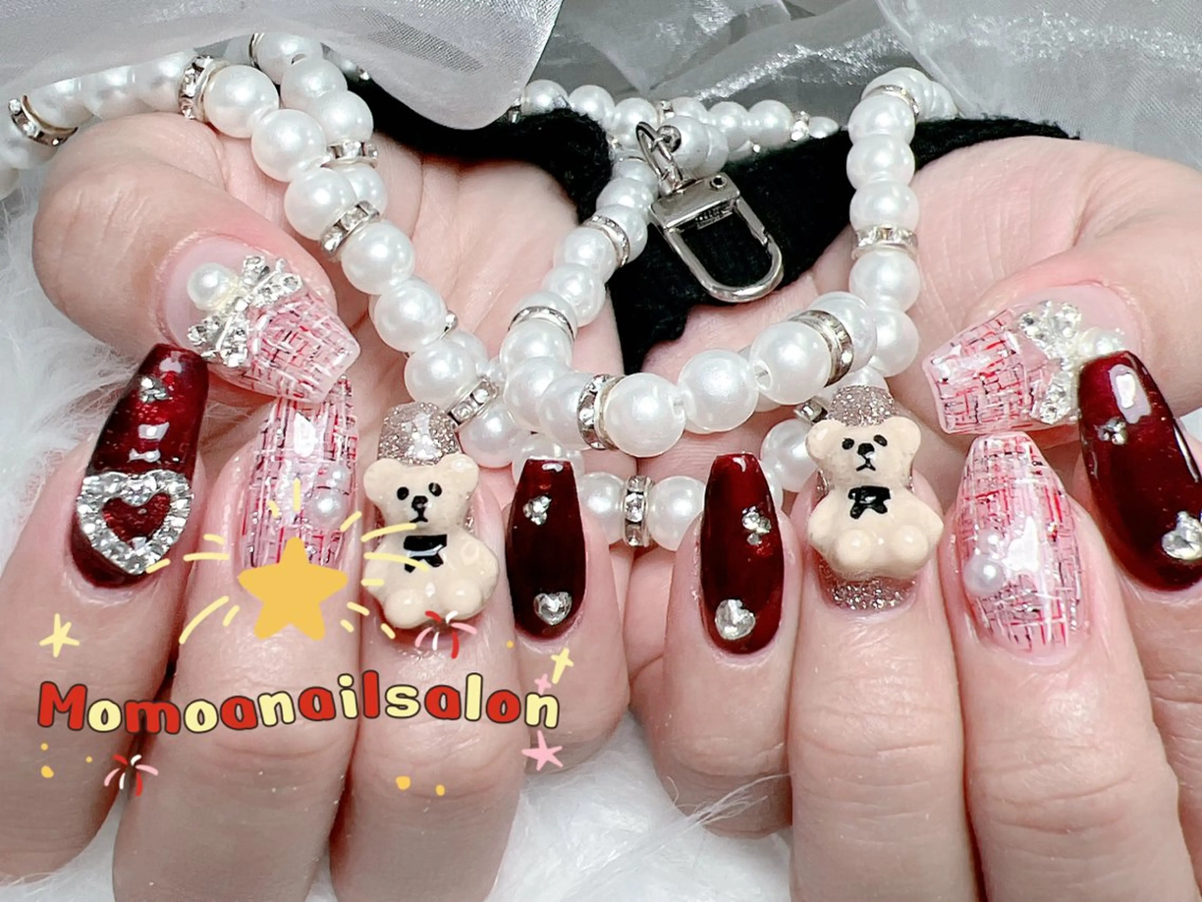 ネイル 成人式 ジェルネイル ロングネイル マグネットネイル ミディアムネイル ハンドネイル MoMoA Nail ネイル長さ出し専門店のネイルデザイン