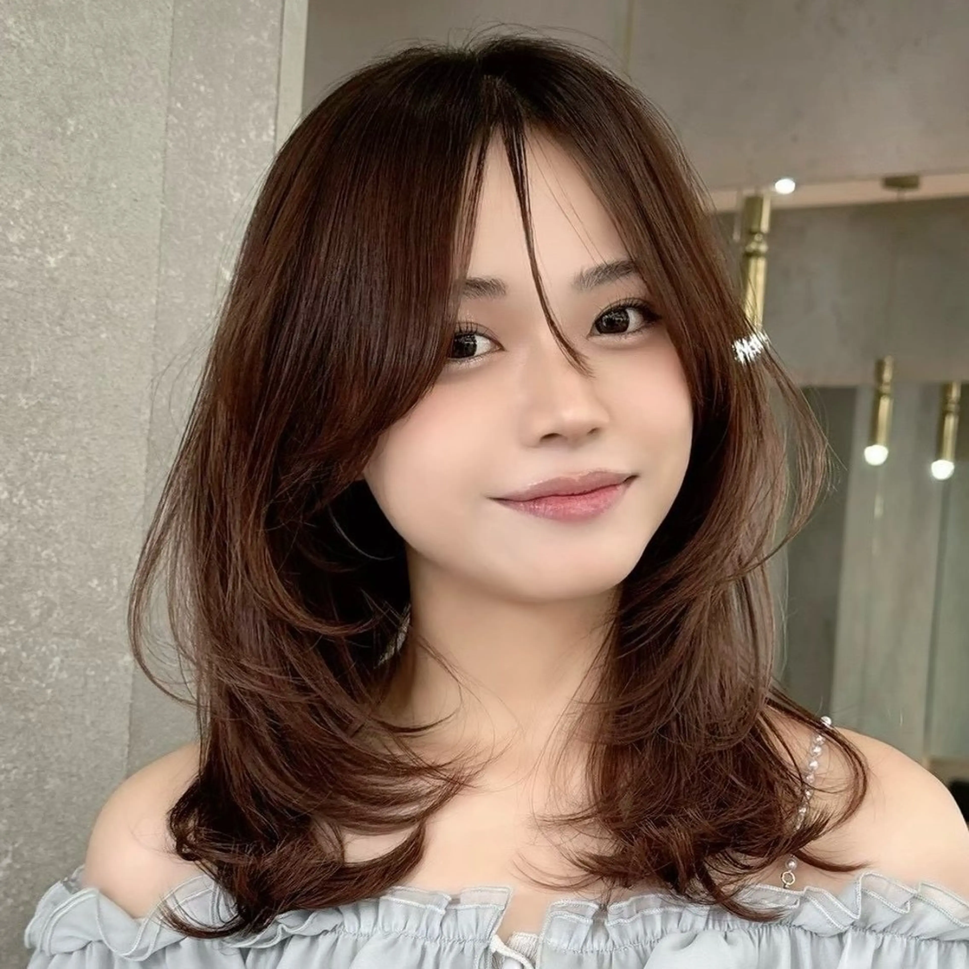 ミディアム カラー ヘアカラー トリートメント るーく/透明感カラー /縮毛矯正/髪質改善のヘアスタイル