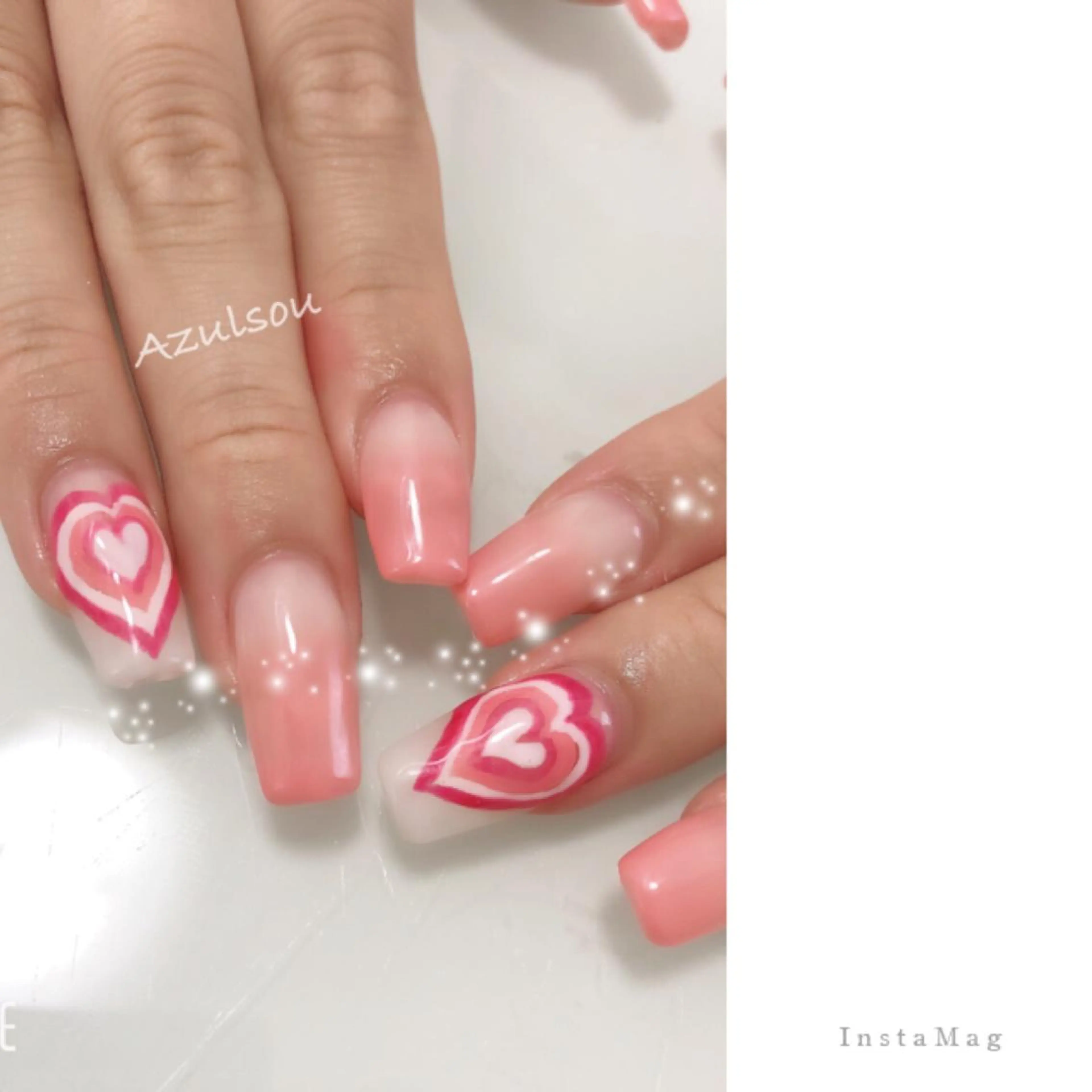 ネイル ジェルネイル グラデーション ハート 韓国ネイル ミラーネイル Azulsou 廣川愛のネイルデザイン