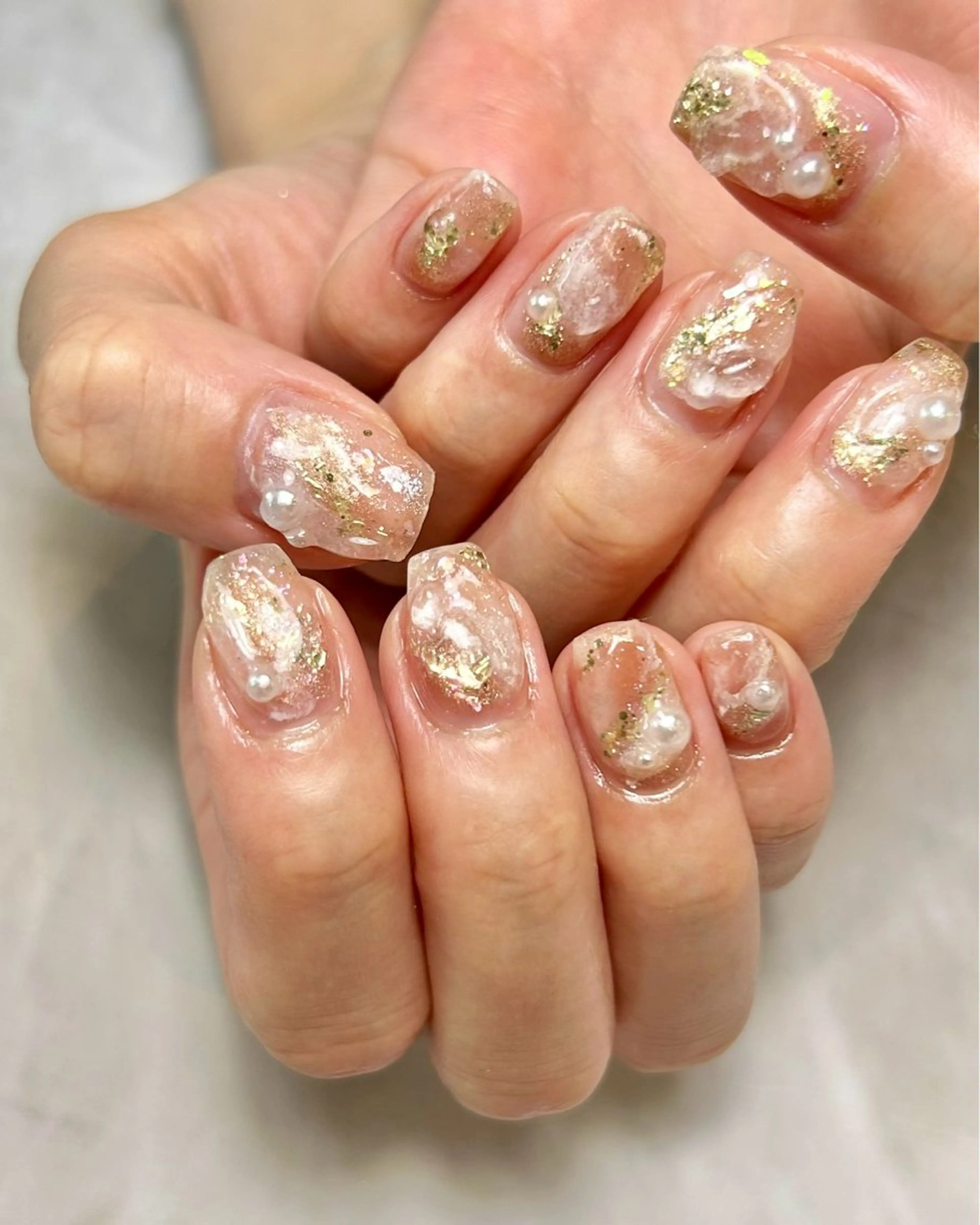 ネイル 氷ネイル・うるうるネイル 持ち込み ニュアンスネイル ピンク ハンドネイル Reflection marikoのネイルデザイン