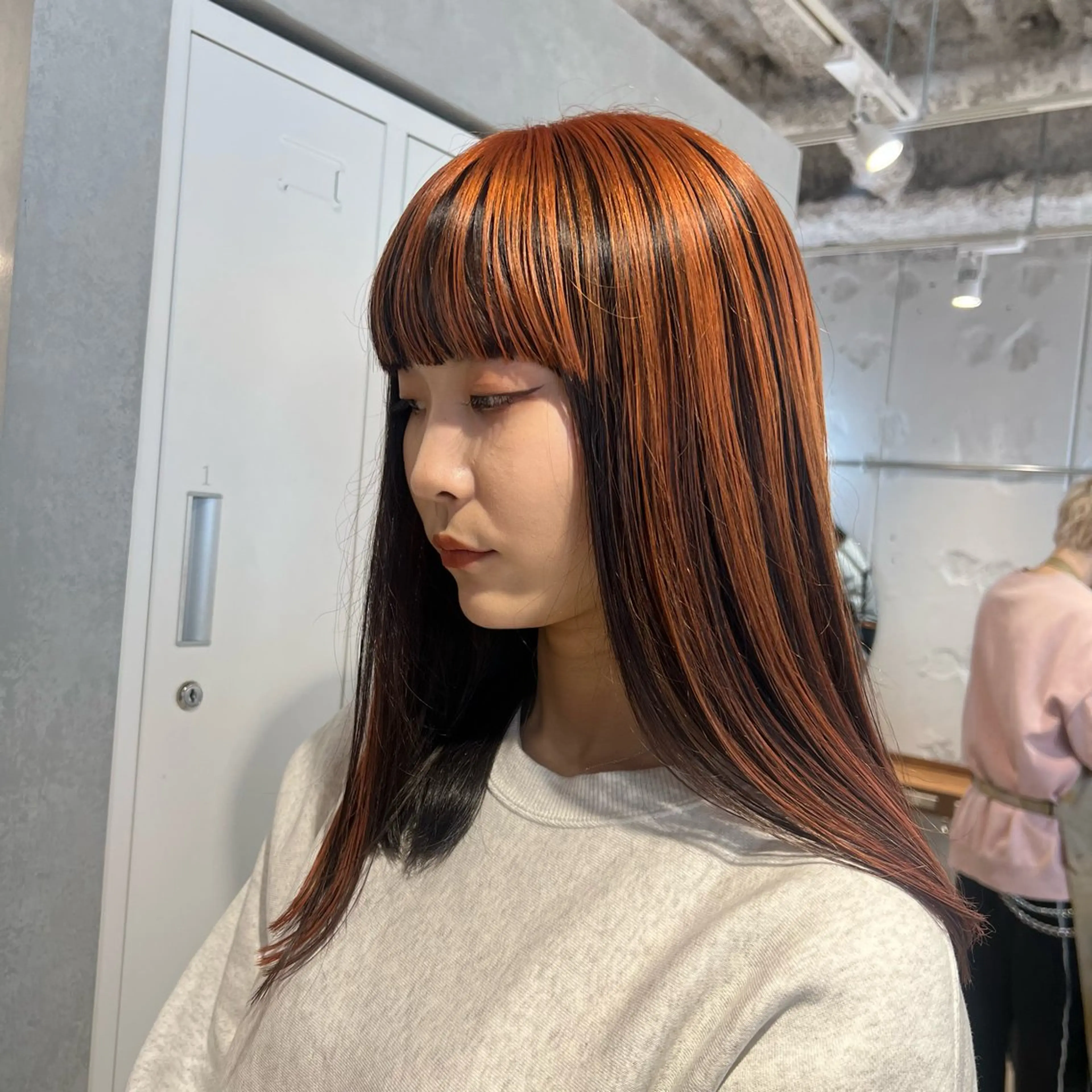 カラー 黒髪 オレンジ 🎀 夏秋🎀のヘアスタイル