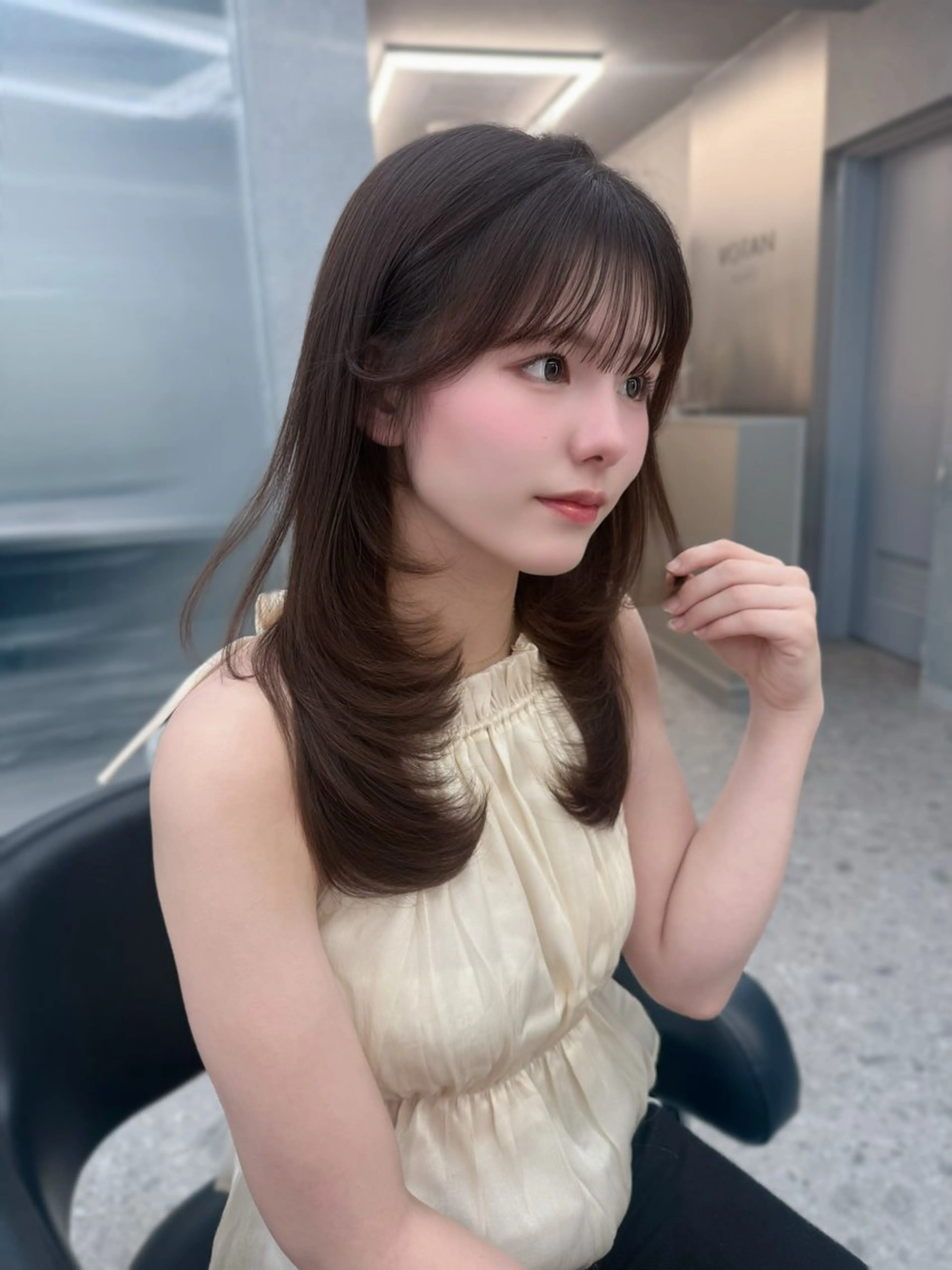 ミディアム カラー 顔周りカット 韓国風ヘア レイヤーカット カット ヘアカラー トリートメント レイヤーカット /顔周り/和奏︎♪のヘアスタイル