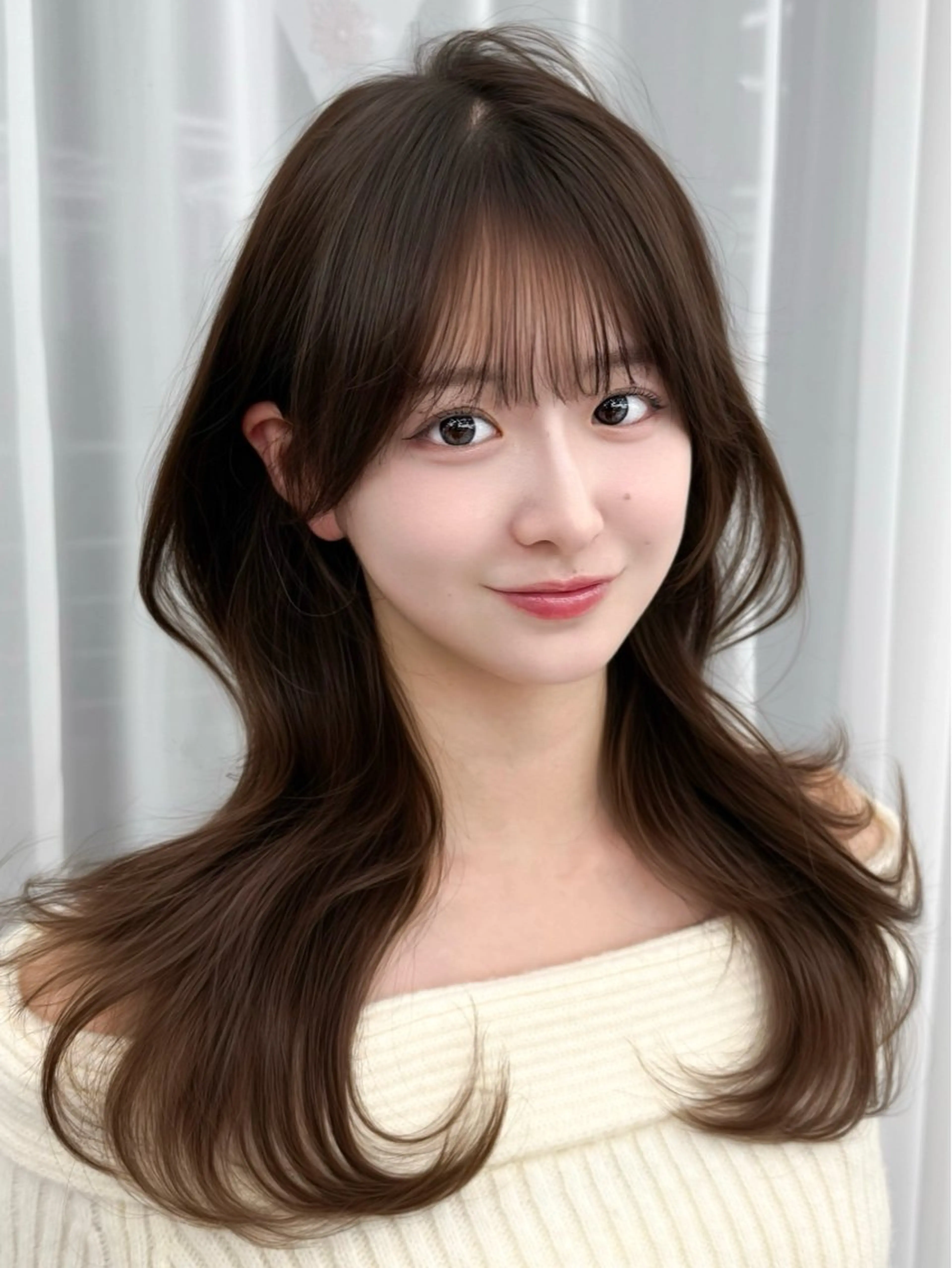 セミロング 韓国風ヘア レイヤーカット 失敗しない顔まわり× 小顔補正レイヤー難波のヘアスタイル