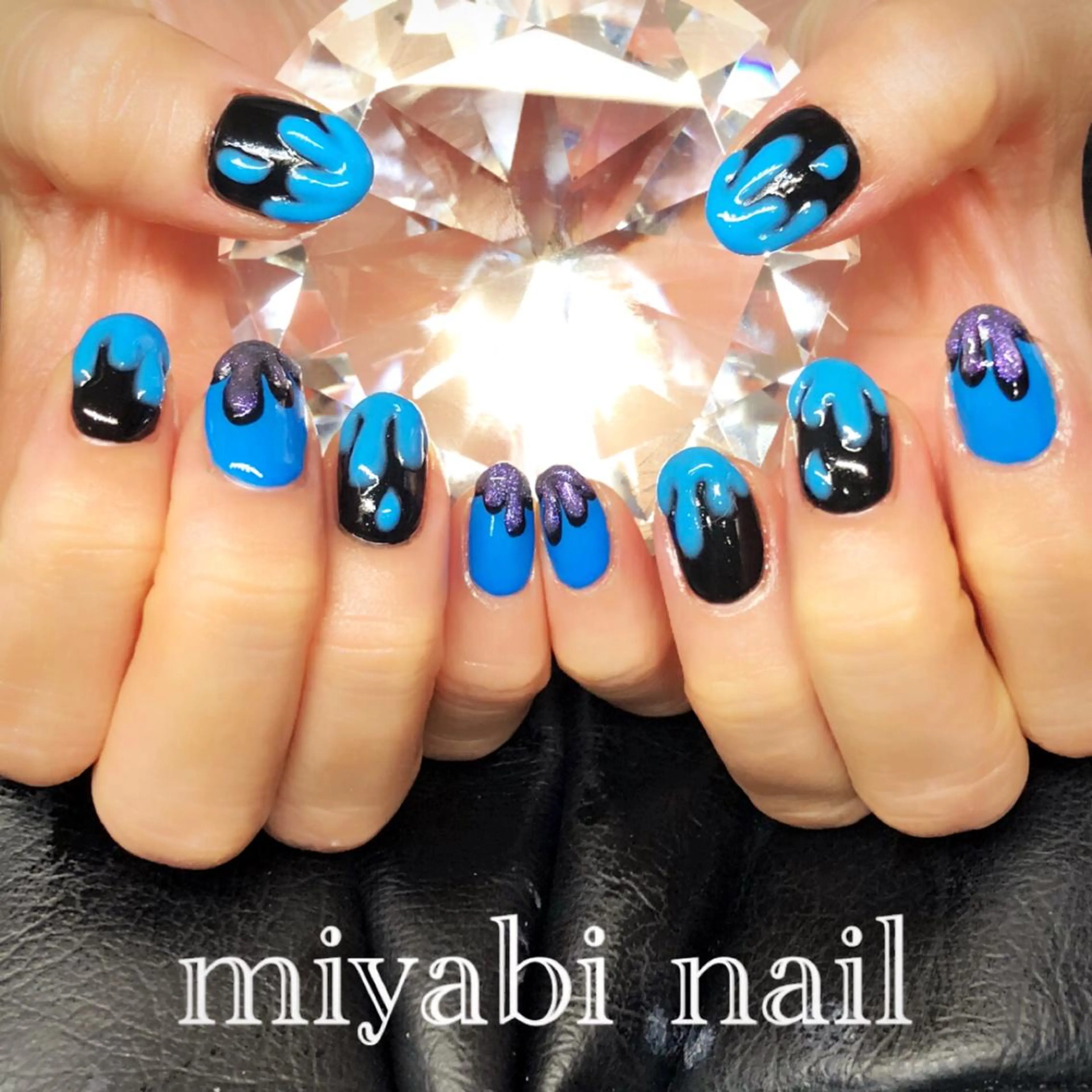 ネイル ブルー 持ち込み ハンドネイル miyabi nail 桂川駅近くのネイルデザイン