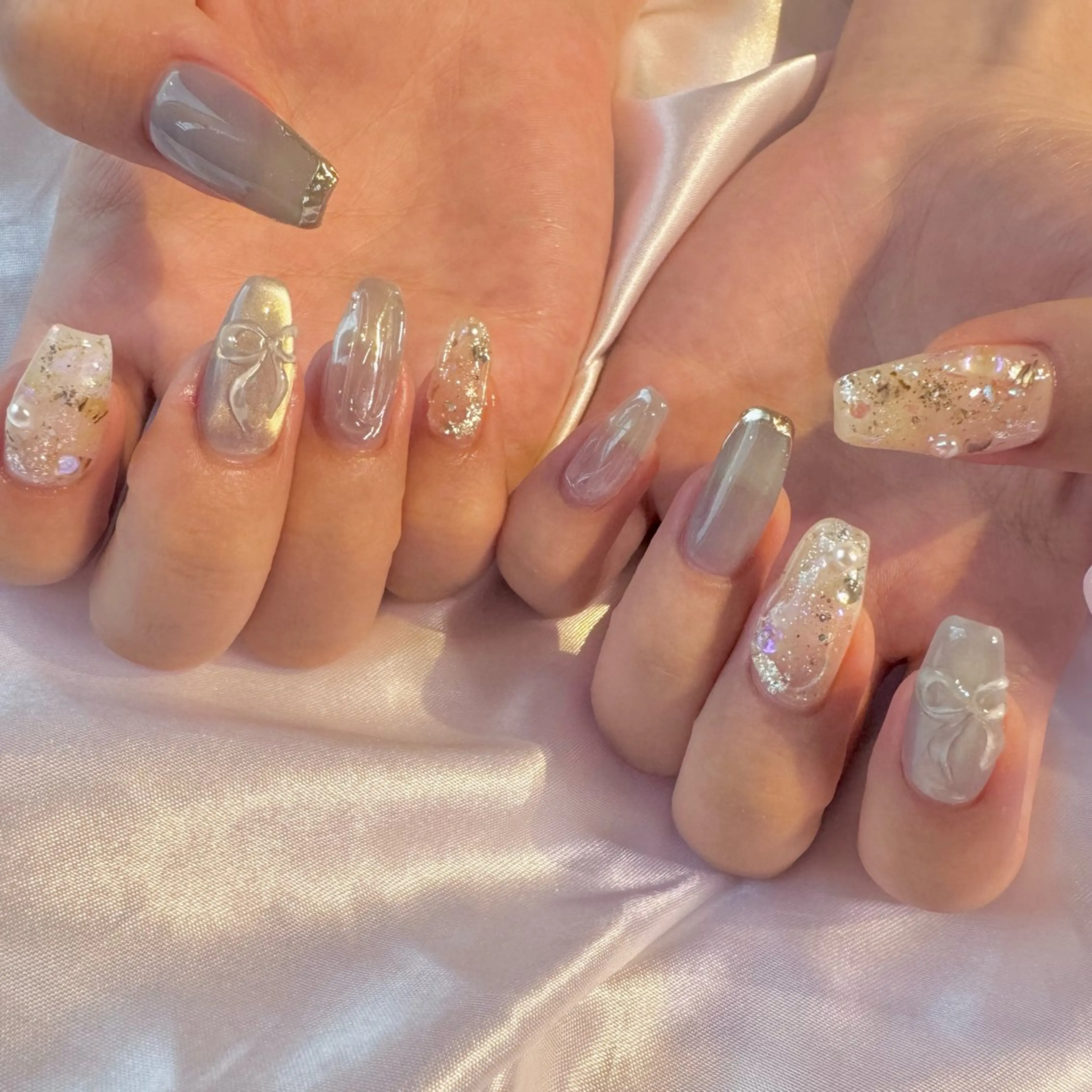 ネイル リボン ハンドネイル nail salon e'mu💐のネイルデザイン