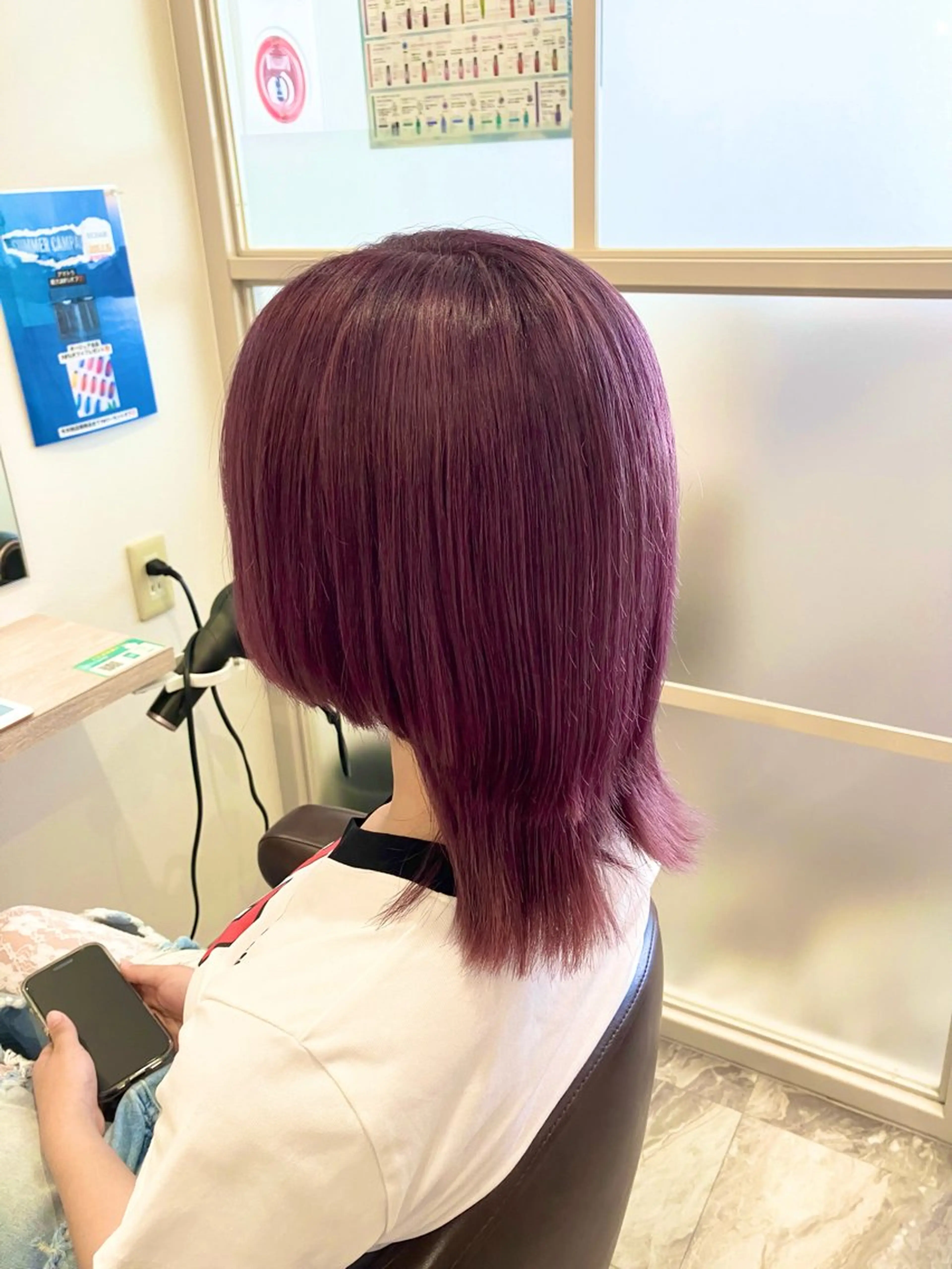 ミディアム カラー ブリーチ ピンクカラー バイオレットカラー カット ヘアカラー トリートメント ブリーチ&ストレート 長谷川勇人のヘアスタイル