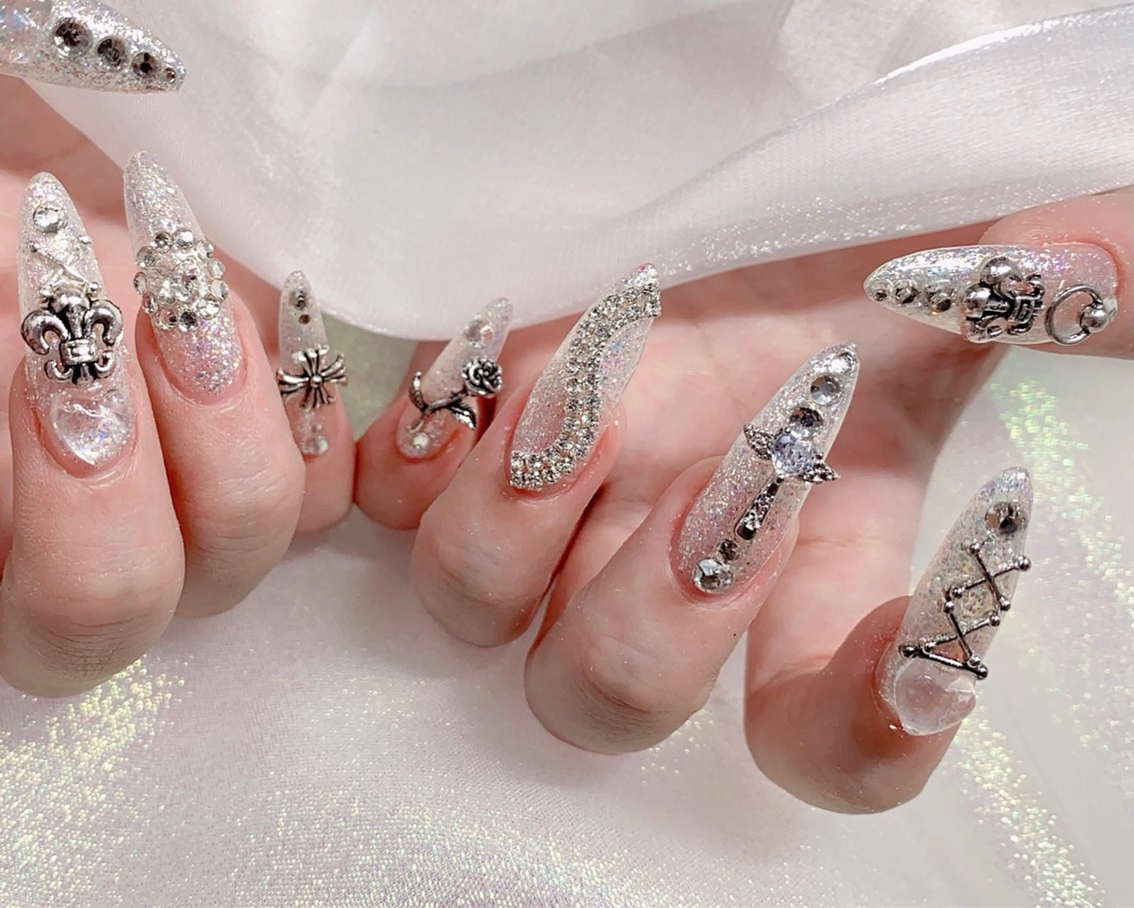 ネイル 長さ出し ジェルネイル キラキラネイル 大理石ネイル(マーブル) ニュアンスネイル Morpho nailのネイルデザイン