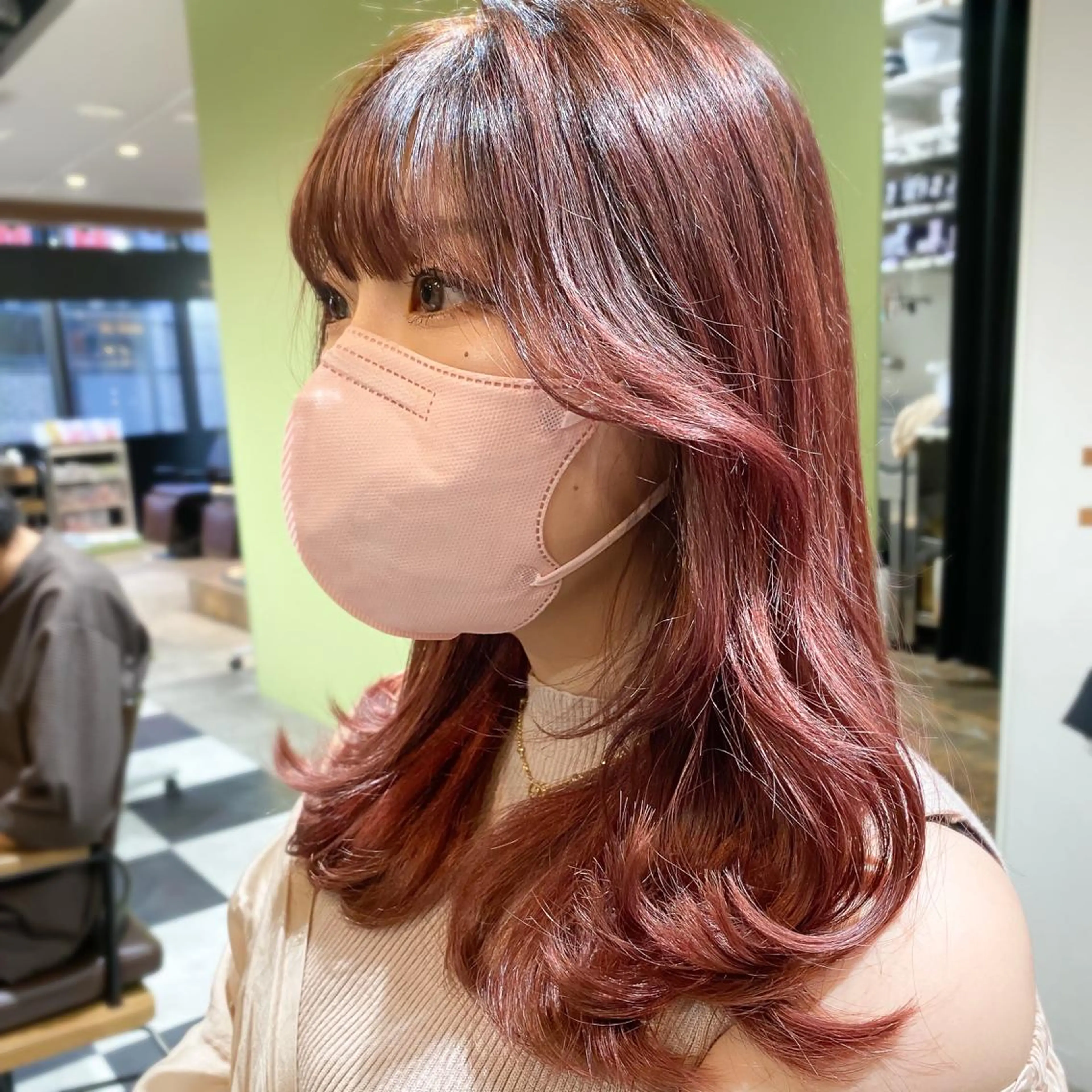 セミロング カラー ダブルカラー ピンクカラー 顔まわりレイヤー レイヤーカット ハッシュカット/艶感 カラー/ユウキ✨のヘアスタイル