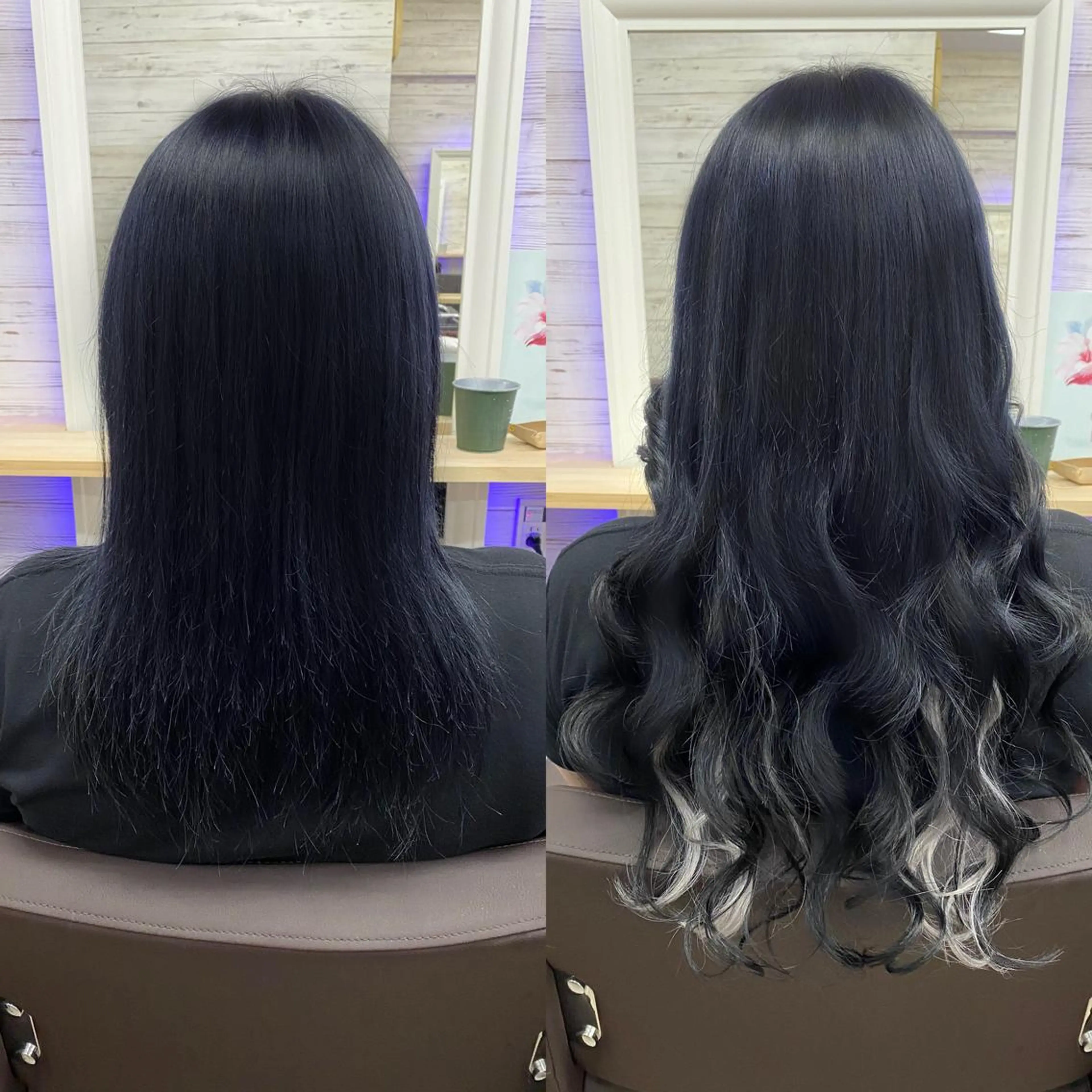 セミロング カラー ヘアアレンジ ショートボブ 編み込みエクステ シールエクステ セミロングパーマ バレイヤージュ LAVENDIA 初音のヘアスタイル