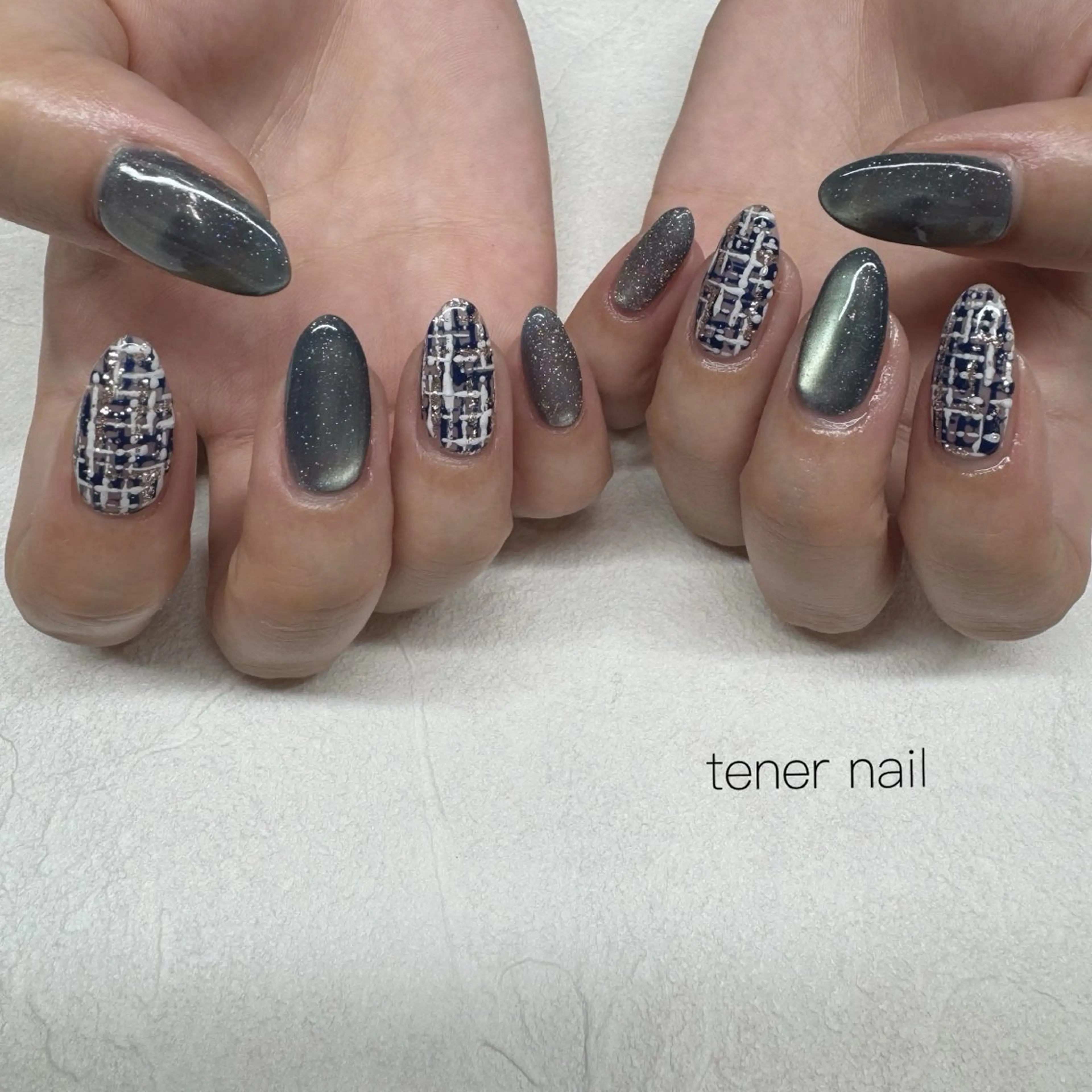 ネイル ハート マグネットネイル ツイードネイル ハンドネイル テネルネイル tener nailのネイルデザイン