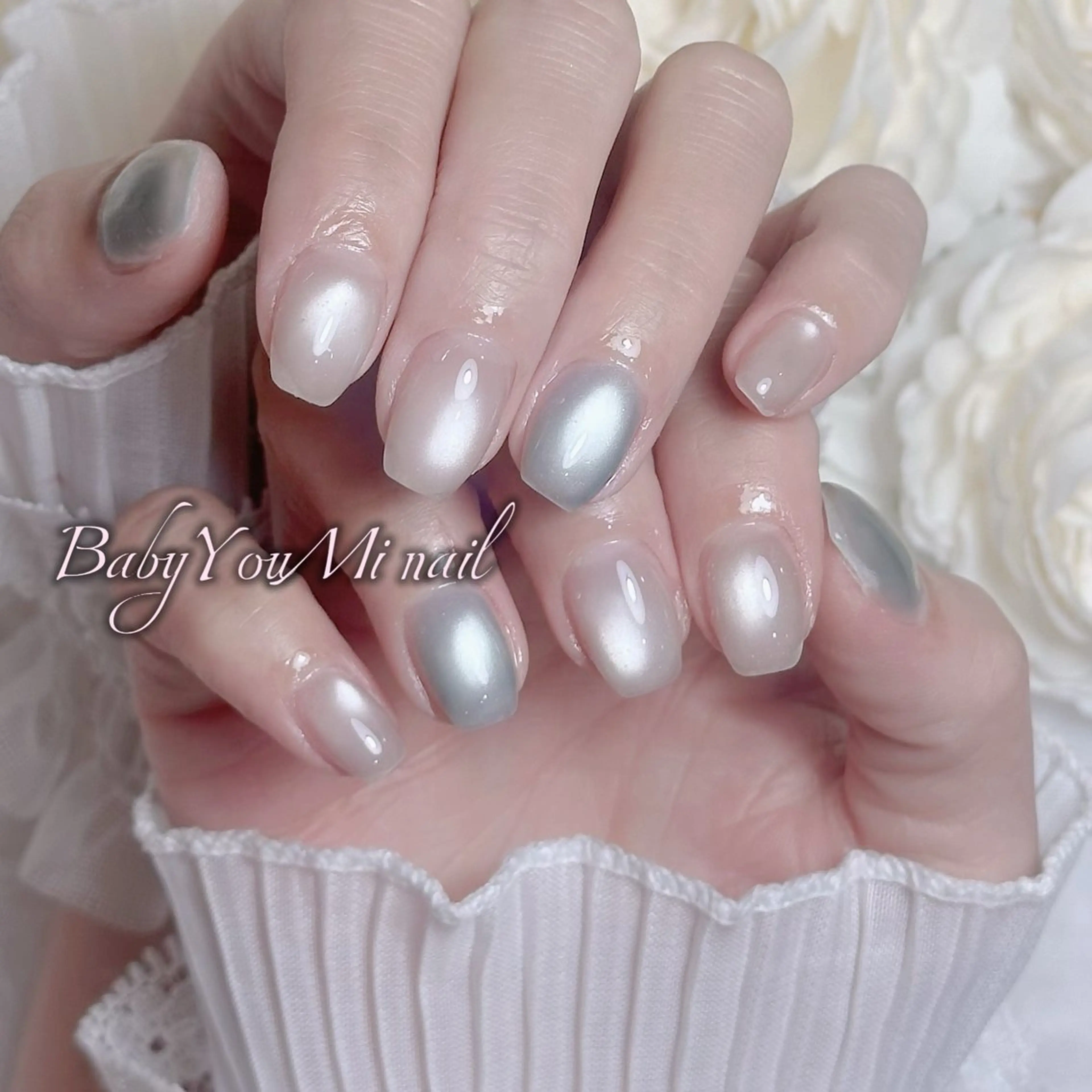 ネイル オーロラネイル チークネイル 成人式 フットネイル フレンチネイル ハンドネイル BabyYouMi nailのネイルデザイン