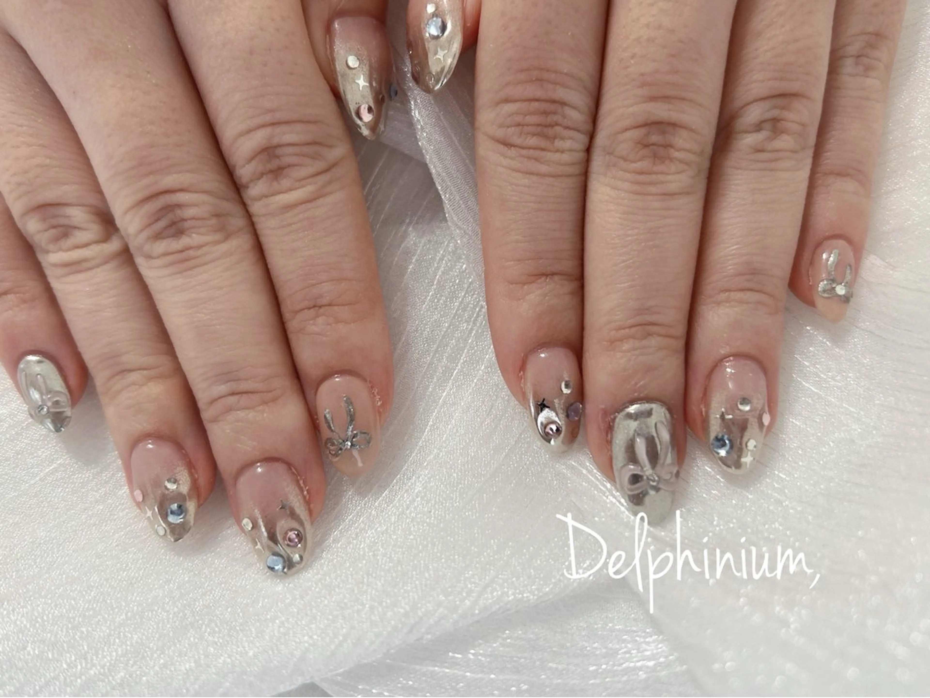 ネイル アートネイル ジェルネイル ミラーネイル 持ち込み パラジェル ハンドネイル 岡本 友恵のネイルデザイン