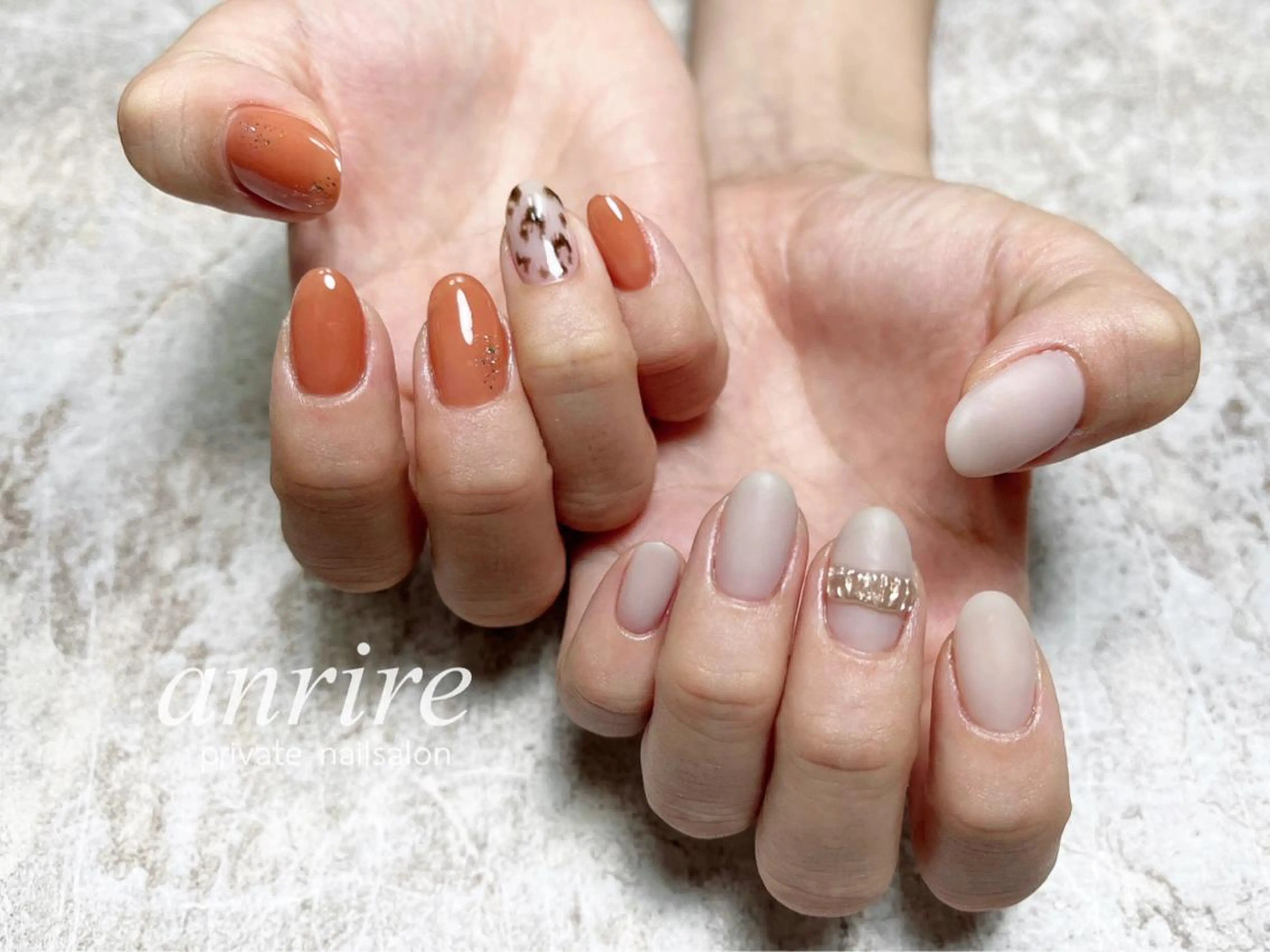 ネイル アニマル柄 ブラウン ジェルネイル マットネイル ワンカラーネイル ハンドネイル nailsalon anrireのネイルデザイン