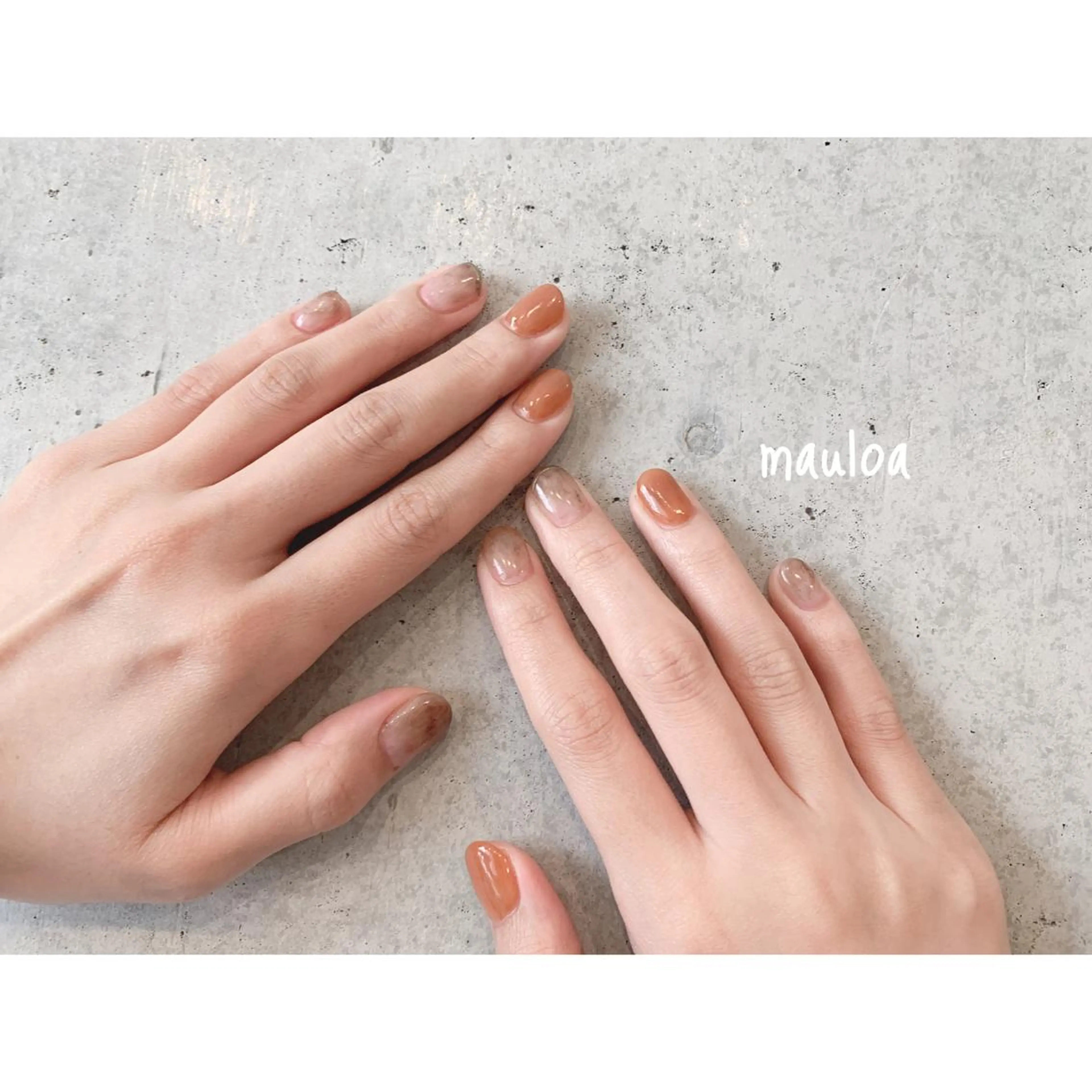 ネイル ブラウン ニュアンスネイル オレンジ pipi ..のネイルデザイン