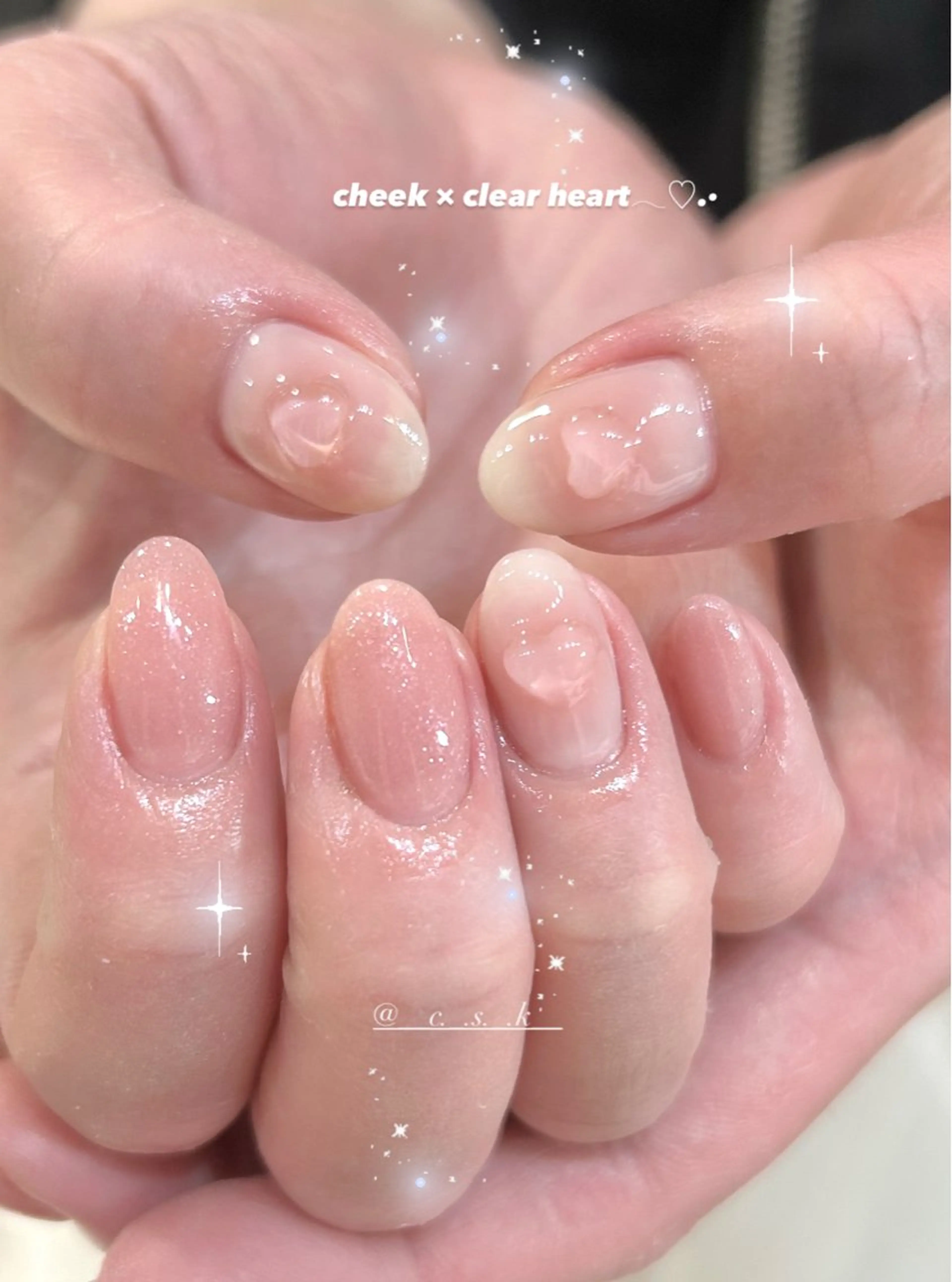 ネイル クリアネイル ハート ハンドネイル 🎀チーク/ちゅるん 🫧chisa🎀のネイルデザイン