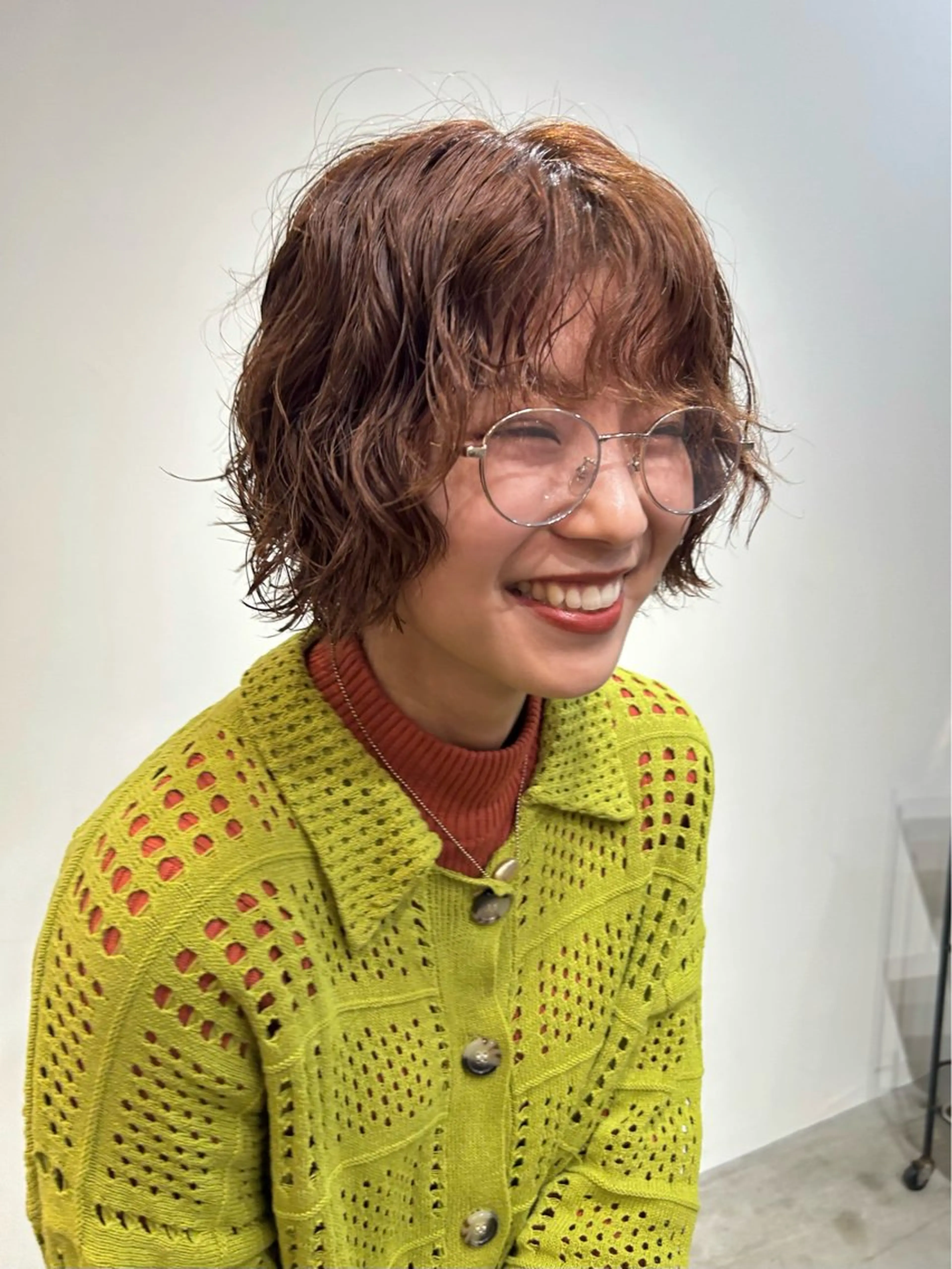 ショート パーマ ボブレイヤー ボブ レイヤーカット 似合わせヘア/透明感 カラー/ Rioのヘアスタイル