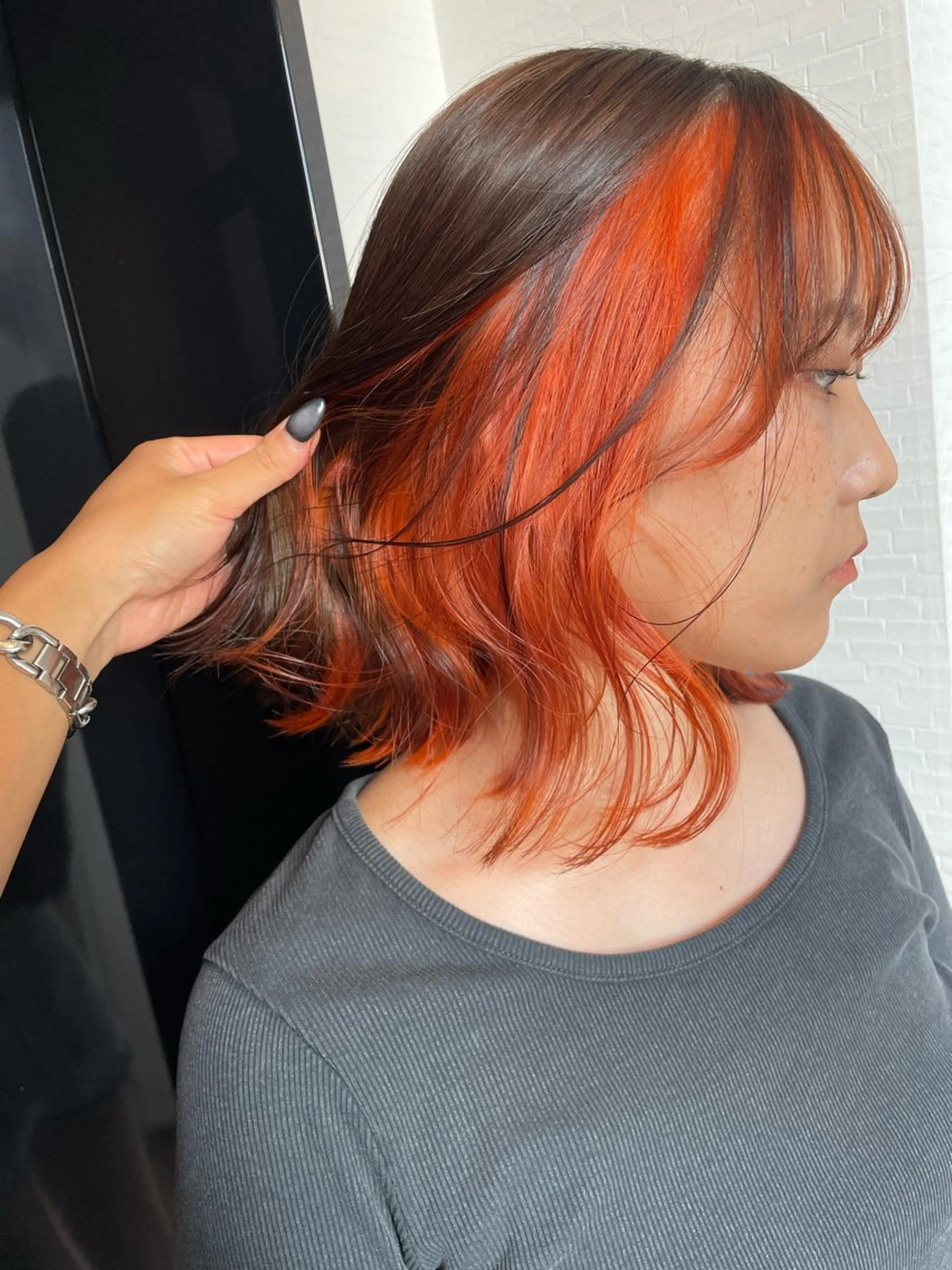 ミディアム カラー ブラウンカラー ナチュラルブラウン オレンジ カット ヘアカラー トリートメント YUI/ ブリーチカラー🌷のヘアスタイル