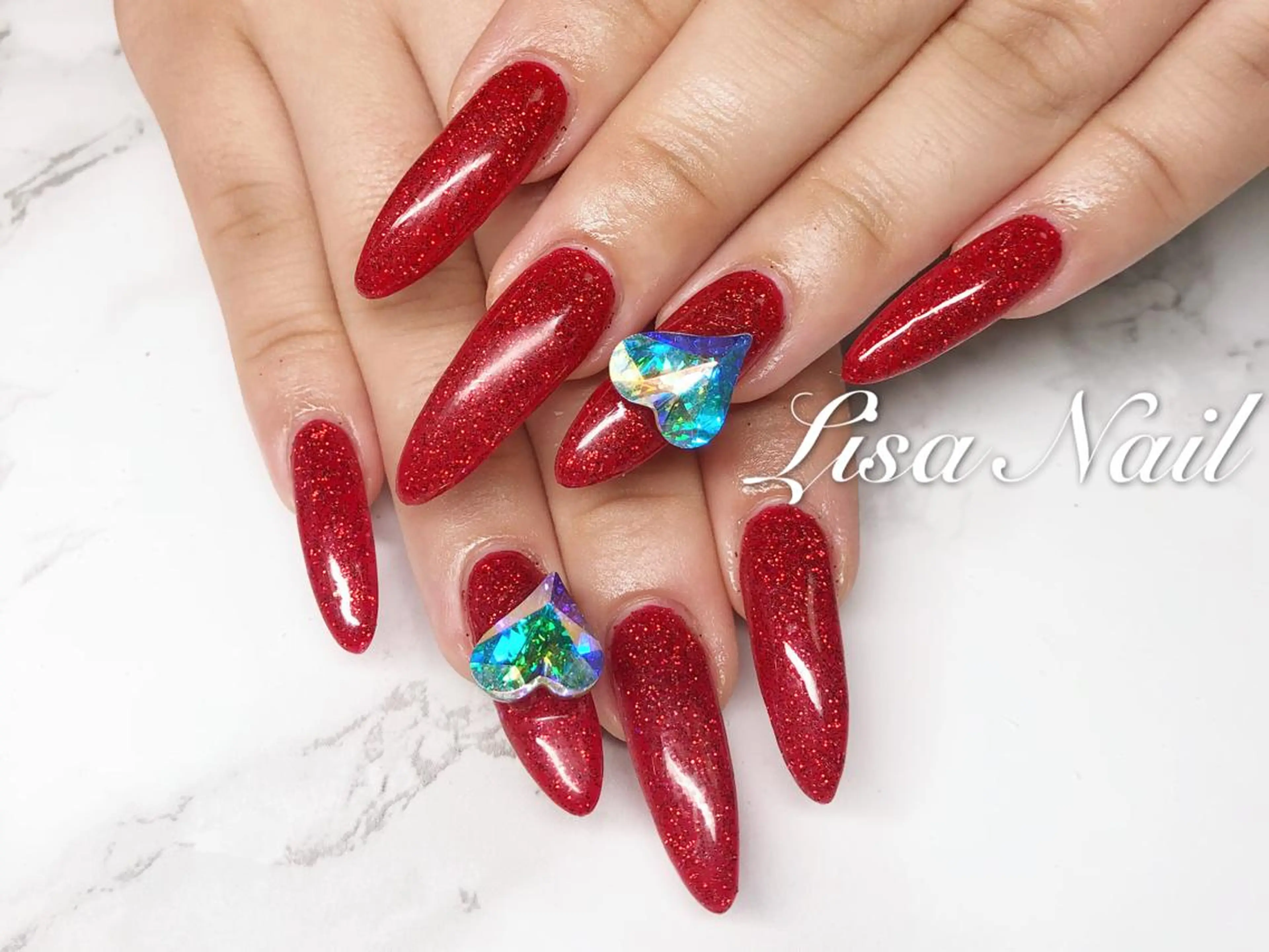 ネイル 長さ出し ハート 持ち込み ストーンネイル 🎀 RI🎀のネイルデザイン