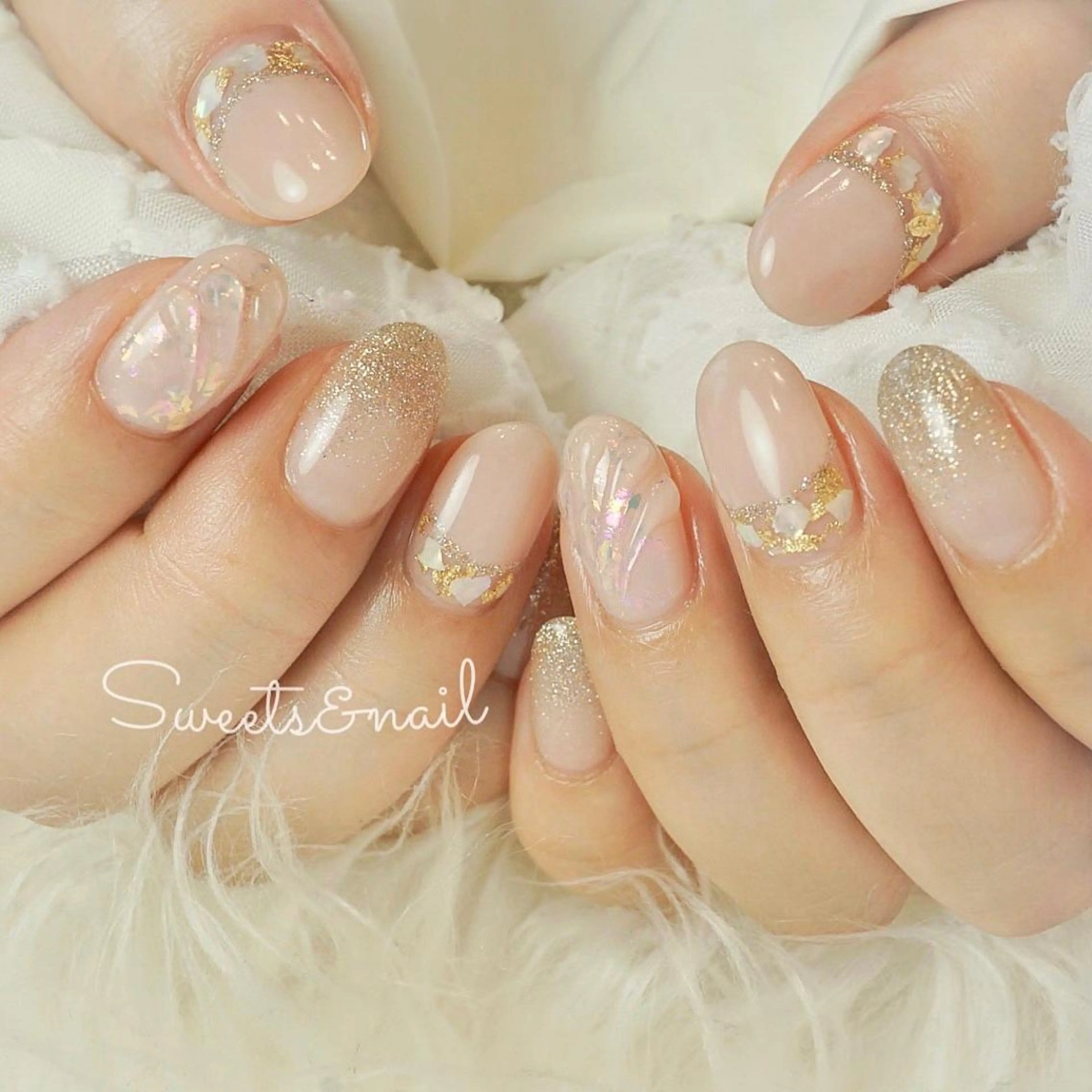 ネイル オーロラネイル フラッシュネイル ホログラムネイル キラキラネイル オフィスネイル Sweets＆ nail みなこのネイルデザイン