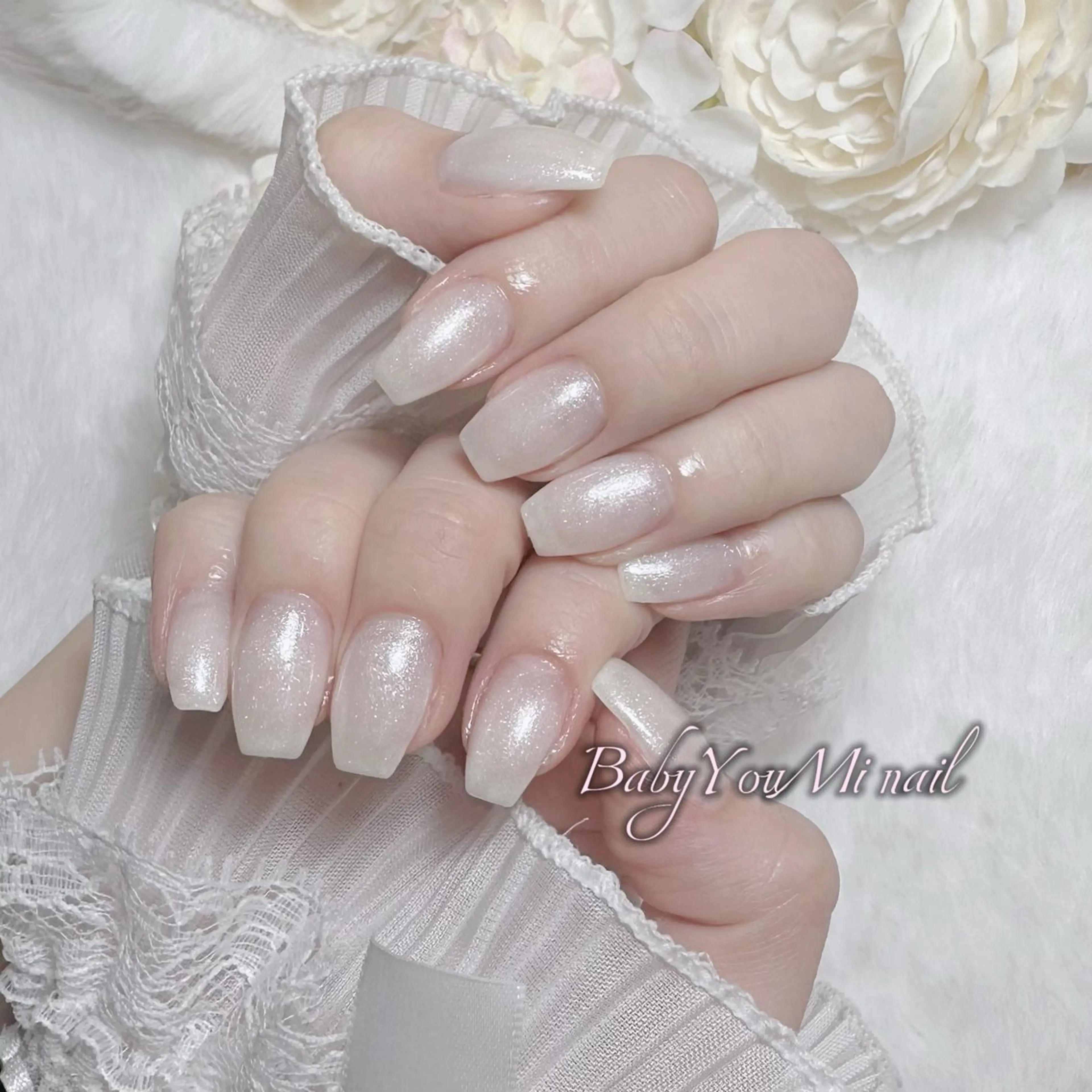 ネイル フラワーネイル フレンチネイル ジェルネイル ガラスフレンチ ハート ハンドネイル Oomiya 服部のネイルデザイン