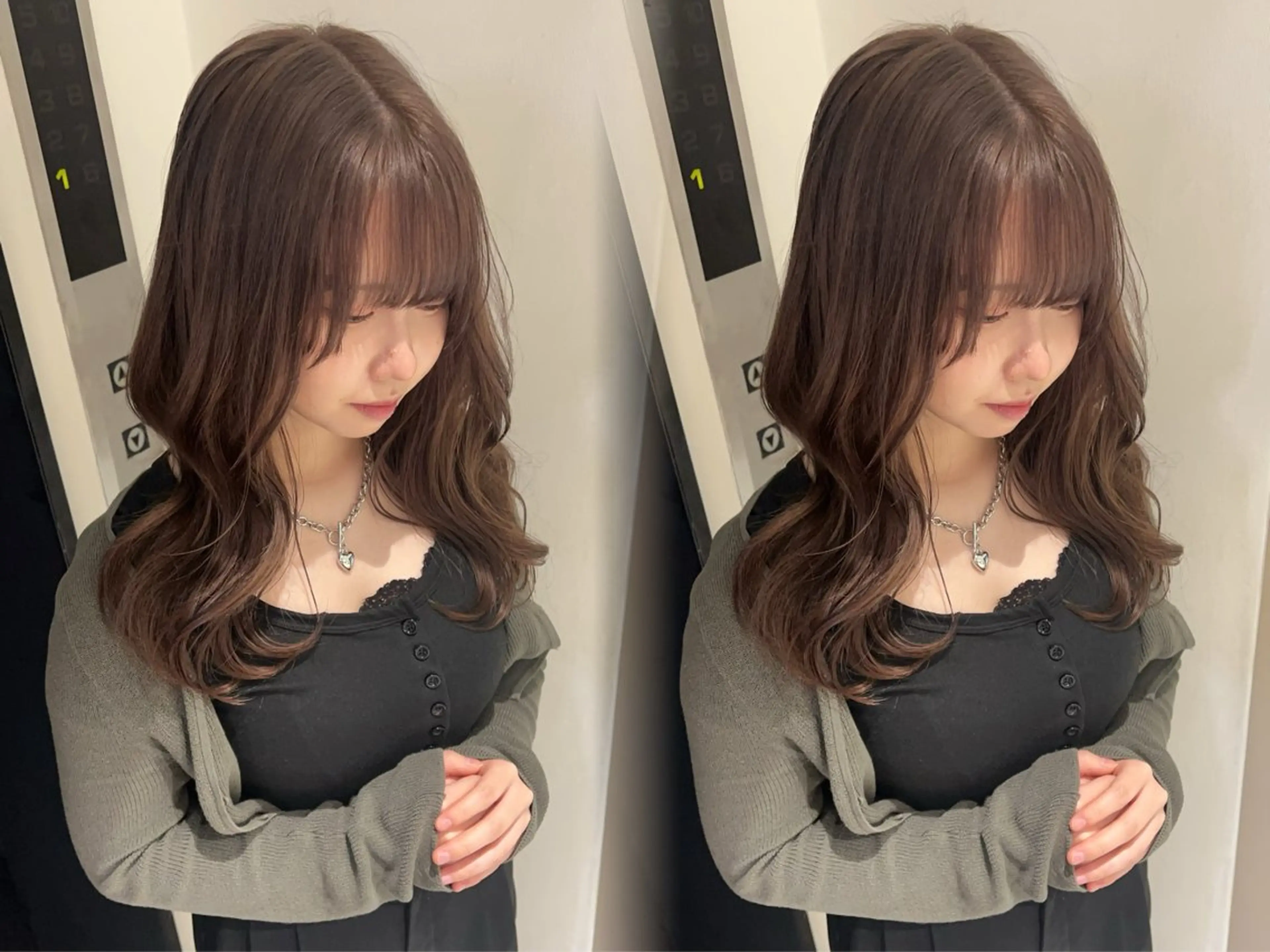 セミロング カラー ブリーチ 透明感カラー ヨシンモリ ayaka🫧 梅田ダブルカラーのヘアスタイル