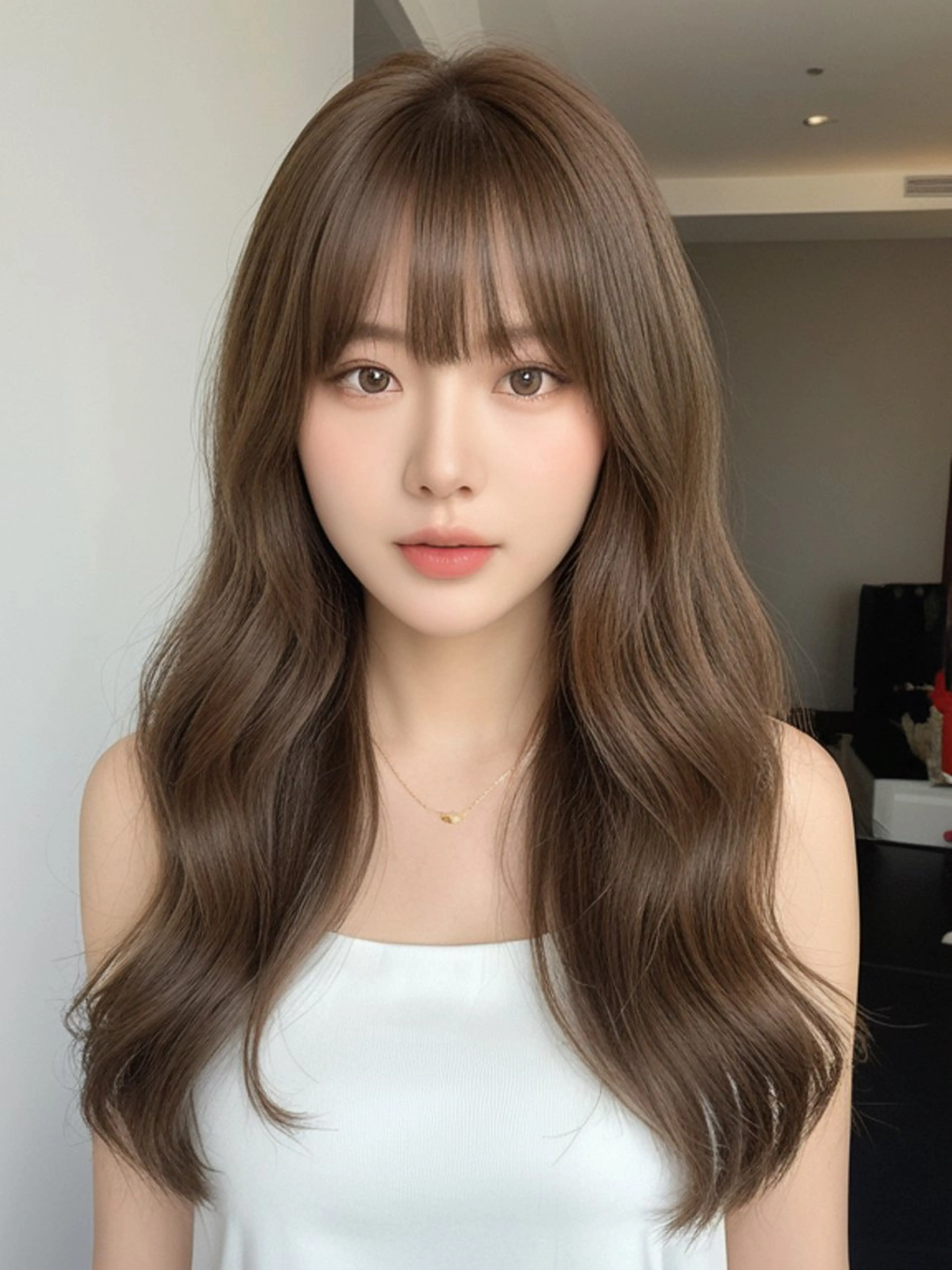 ロング くびれヘア 韓国風ヘア レイヤーカット シースルーバング カット ヘアカラー 新宿/韓国レイヤー/ 顔まわり/メンズヘアのヘアスタイル