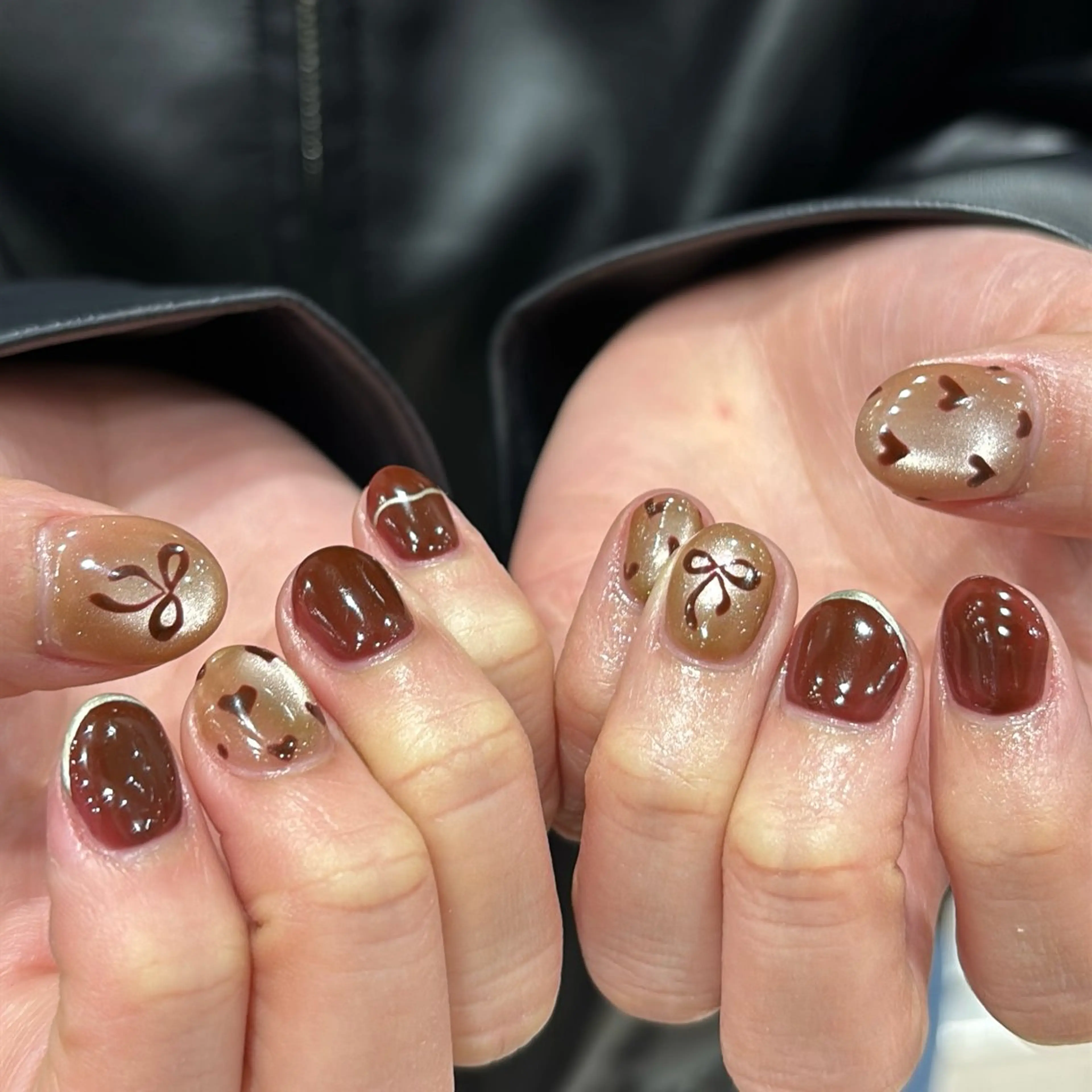 ネイル ハート マグネットネイル リボン ハンドネイル N° nail_ fuyukaのネイルデザイン