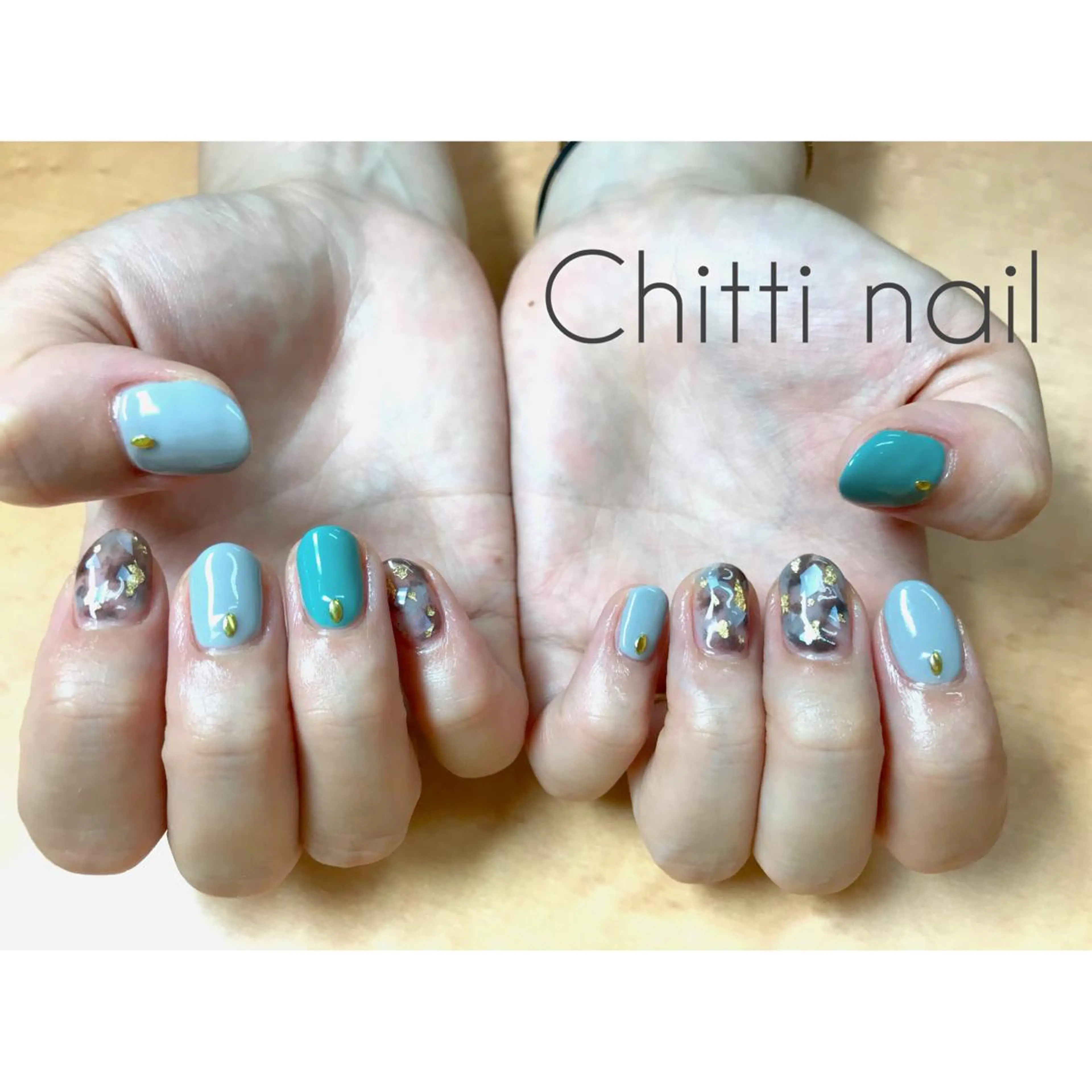 ネイル グリーン 大理石ネイル(マーブル) ニュアンスネイル Chitti yuuriのネイルデザイン