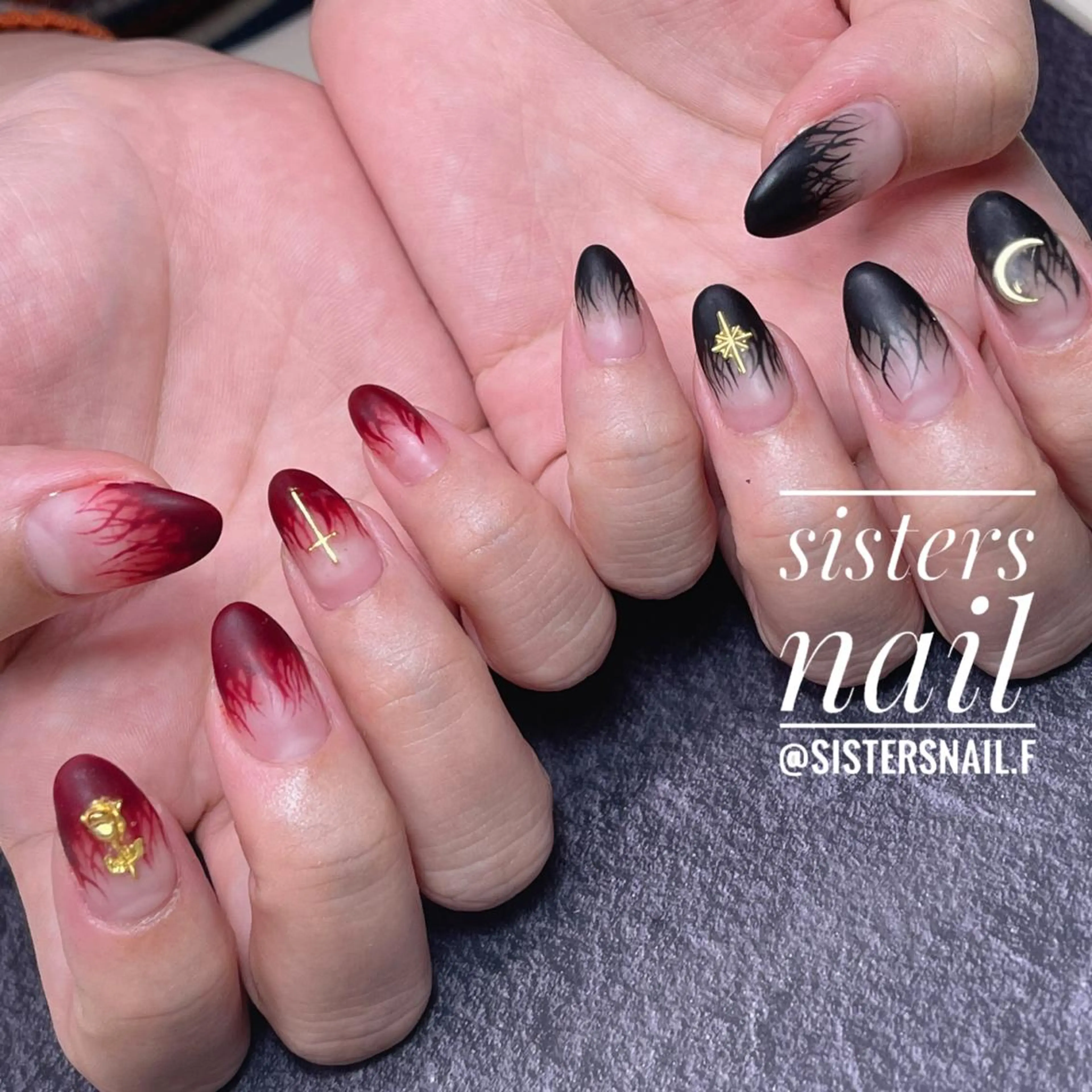 ネイル アートネイル フレンチネイル ハロウィン 持ち込み ニュアンスネイル sisters nail.fのネイルデザイン