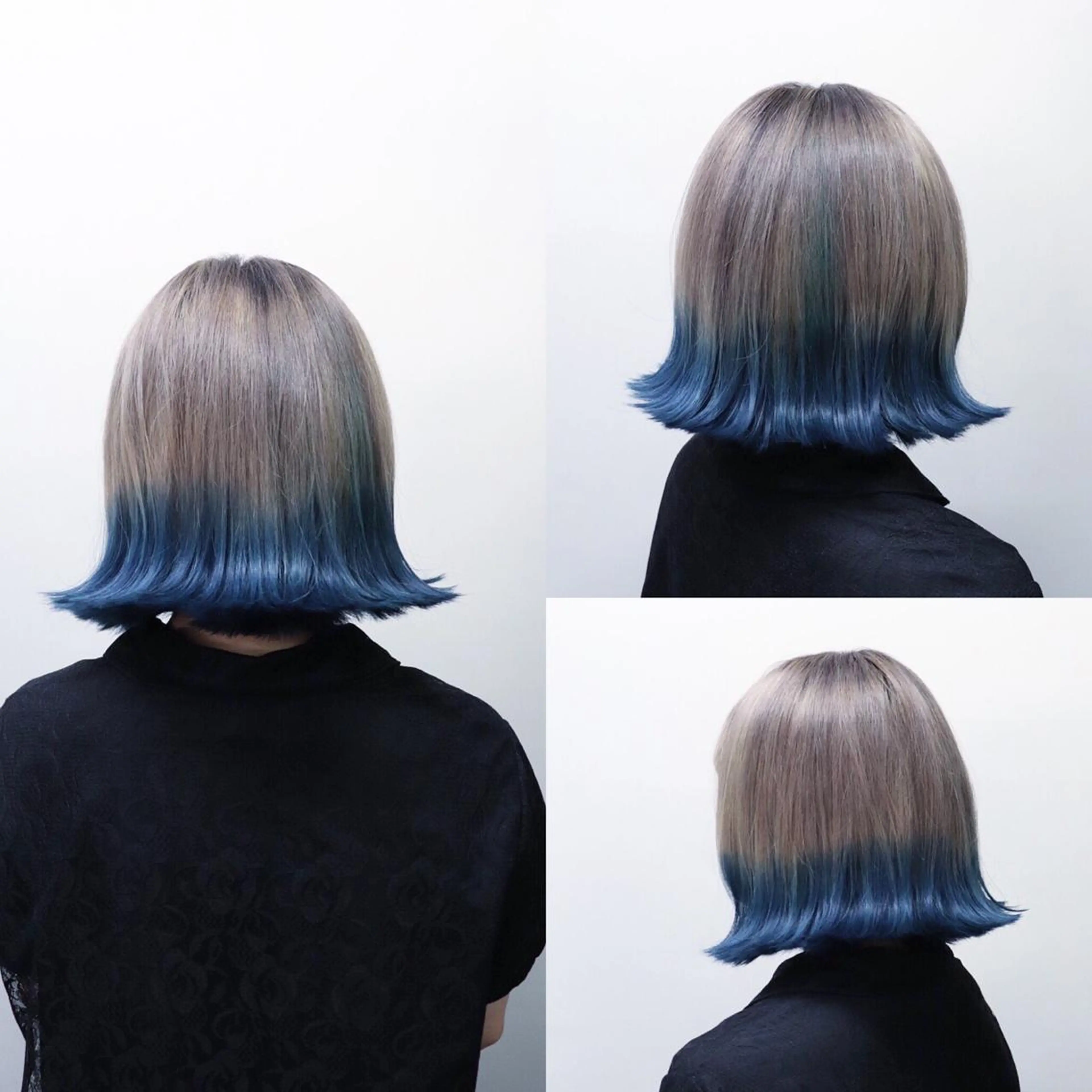 ミディアム カラー アッシュ ブリーチ グラデーションカラー ハイトーンカラー ネイビーカラー ヘアカラー 今泉 周のヘアスタイル