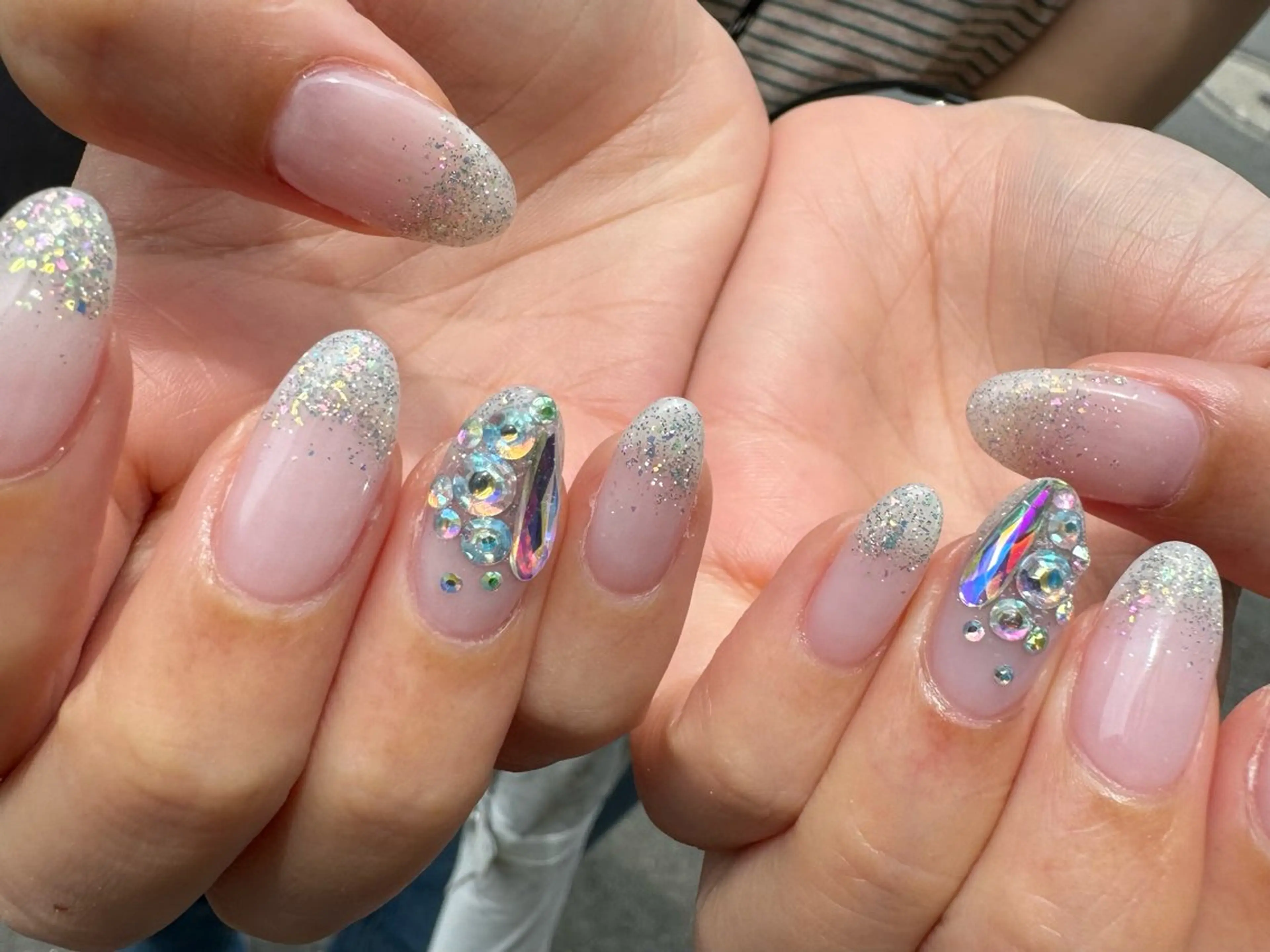 ネイル フレンチネイル ハート ロングネイル マグネットネイル ミラーネイル MH_ Nailのネイルデザイン