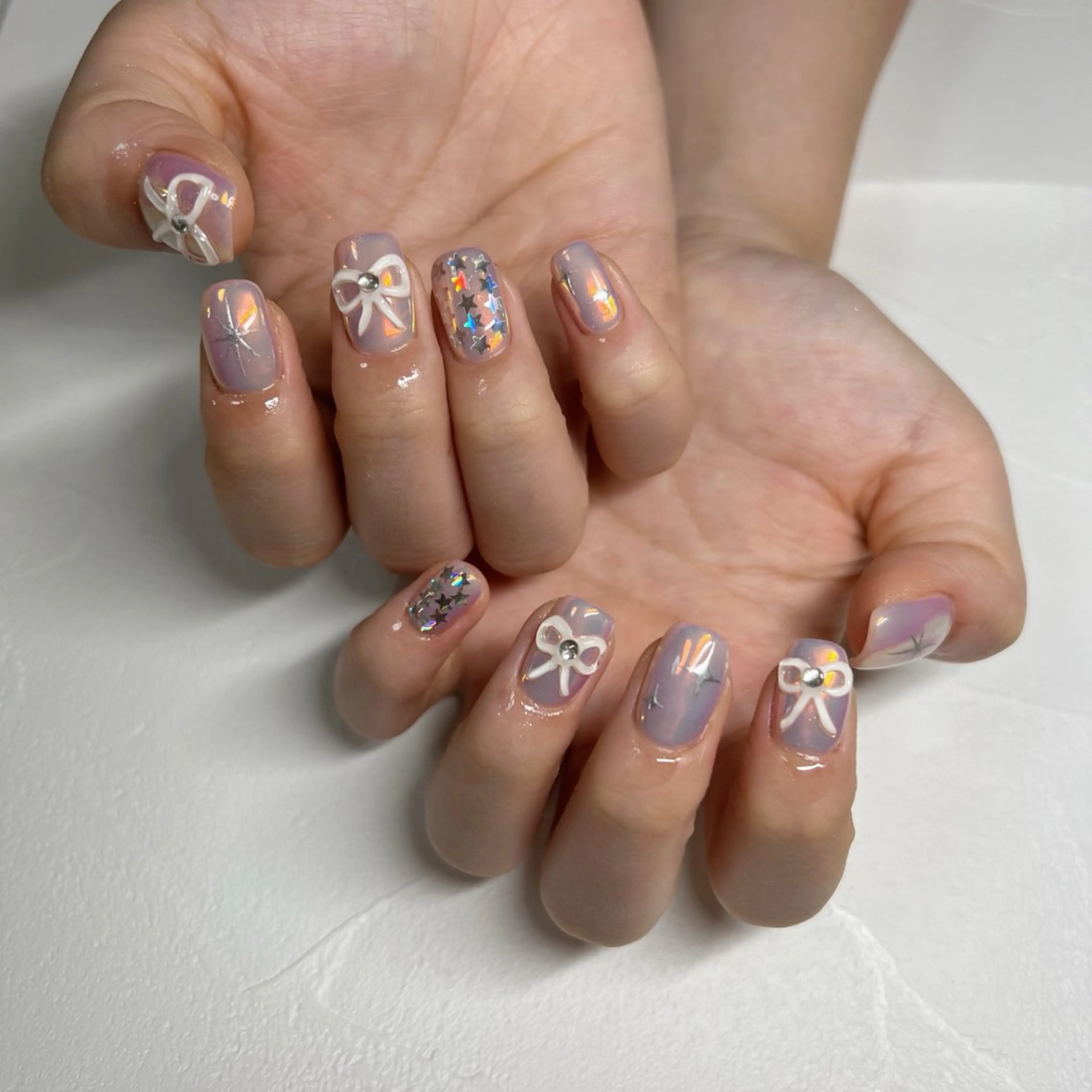 ネイル オーロラネイル リボン ハンドネイル 川端 京香のネイルデザイン