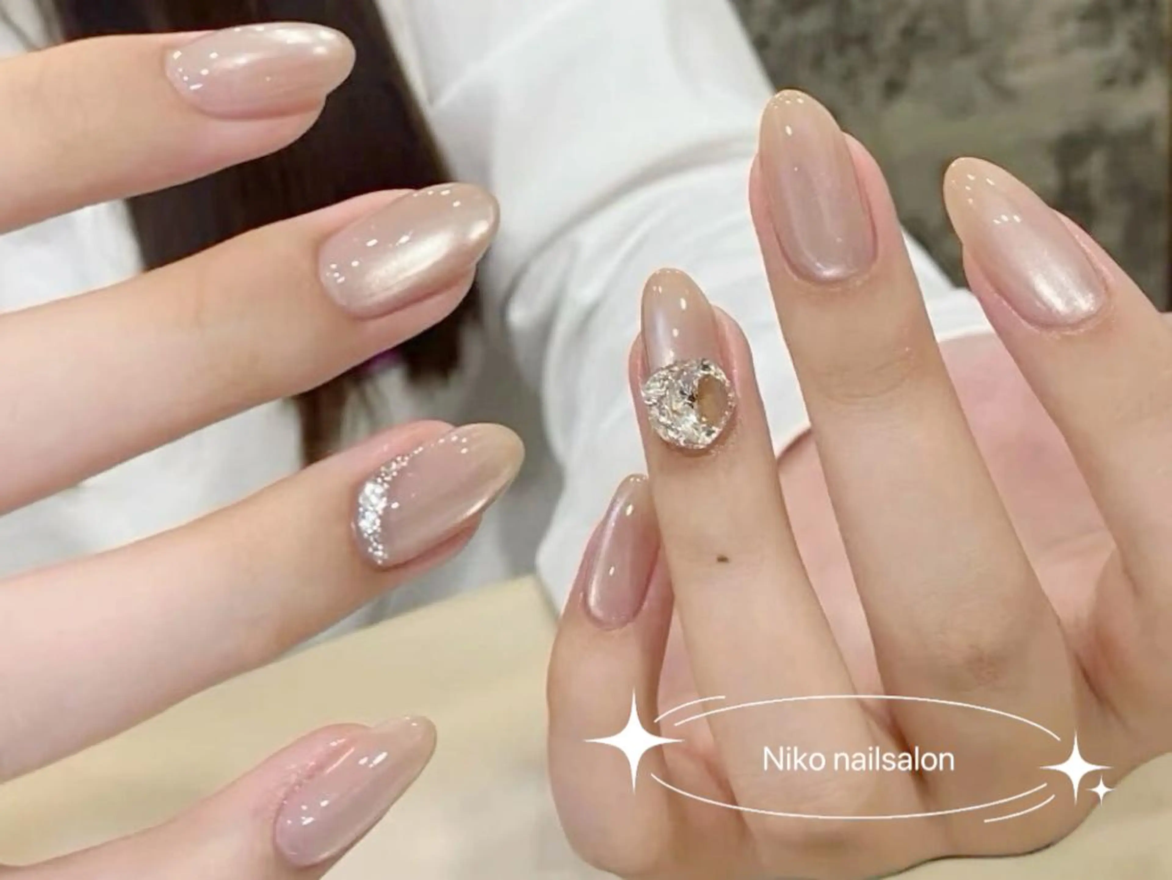 ネイル 長さ出し フットネイル フレンチネイル ジェルネイル ガラスフレンチ Nikoネイルサロン 本八幡店のネイルデザイン