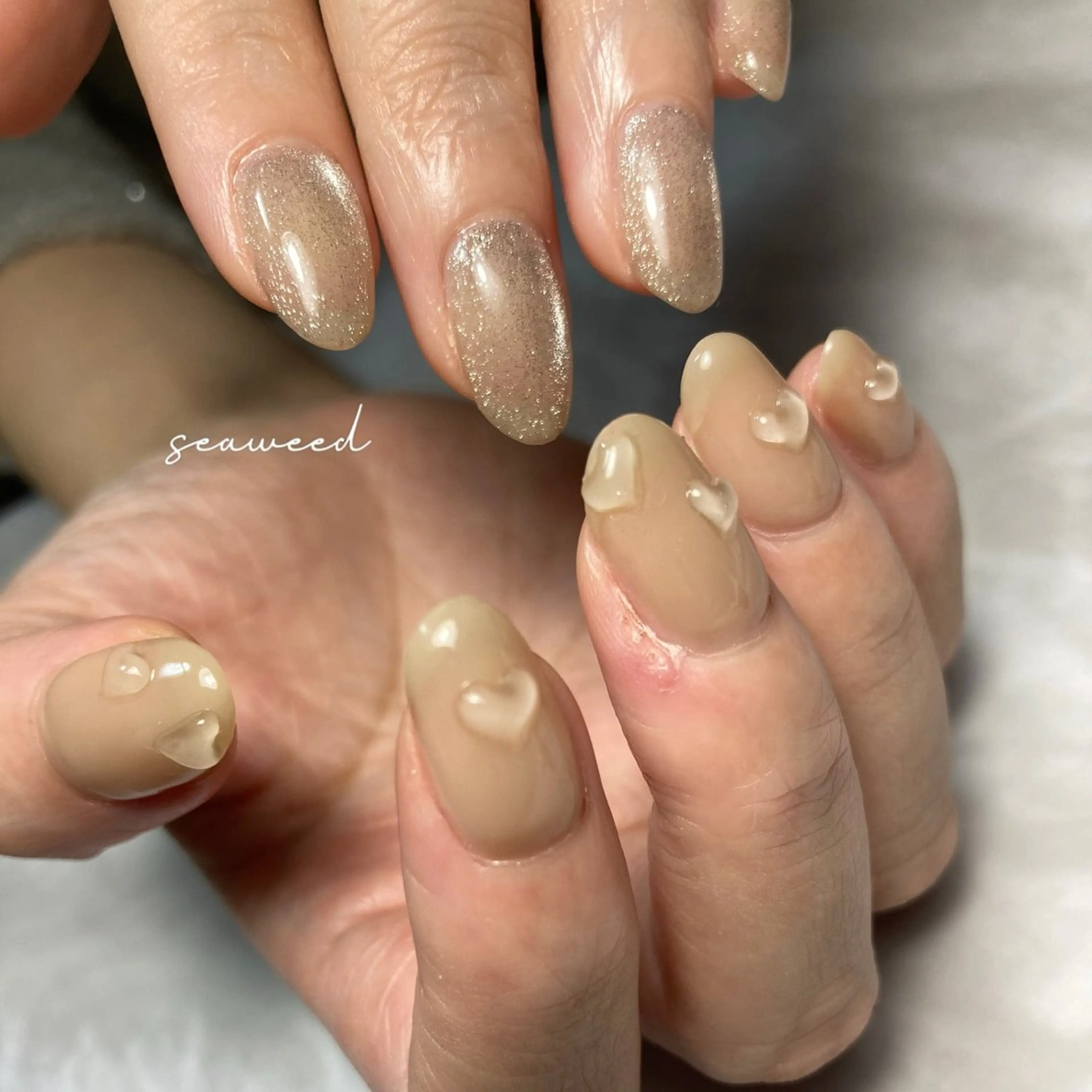 ネイル ハート ぷっくりネイル seaweed nailのネイルデザイン