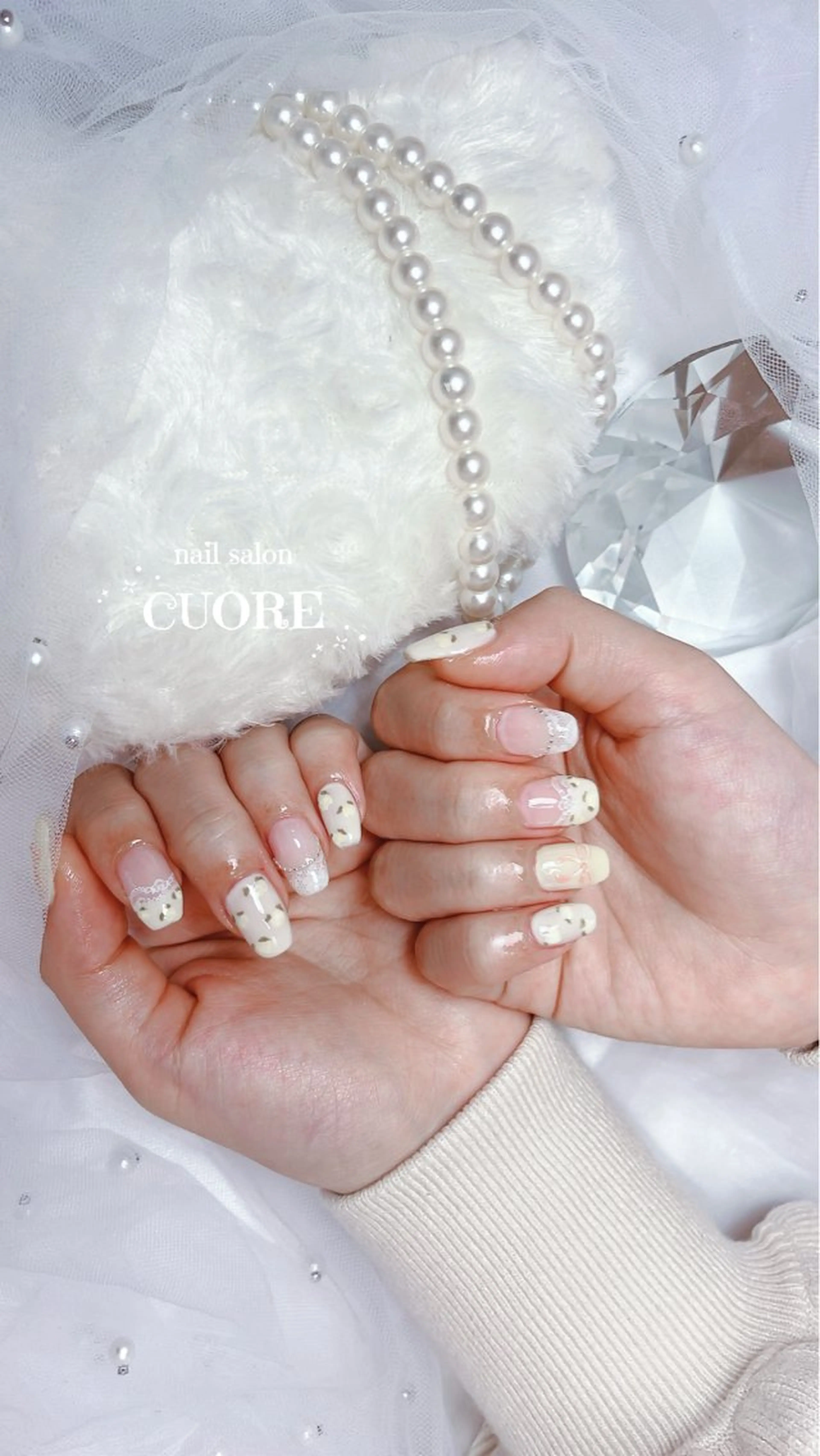 ネイル レース リボン 春ネイル nail salon CUOREのネイルデザイン